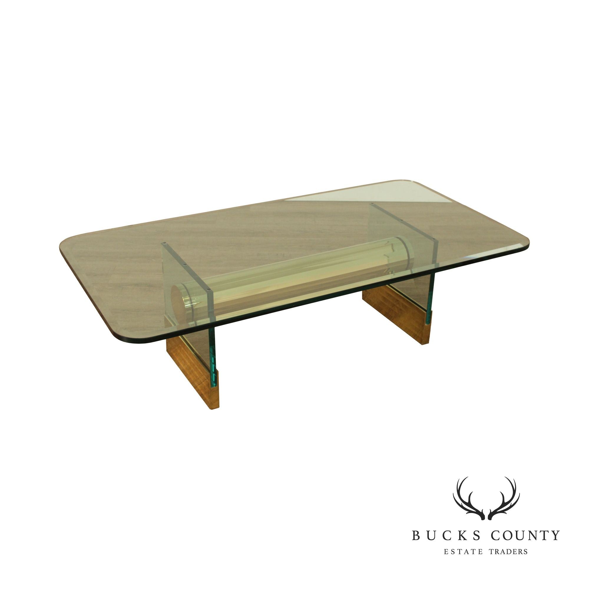 Postmodern Sculptural Glass and Brass Coffee Long Table