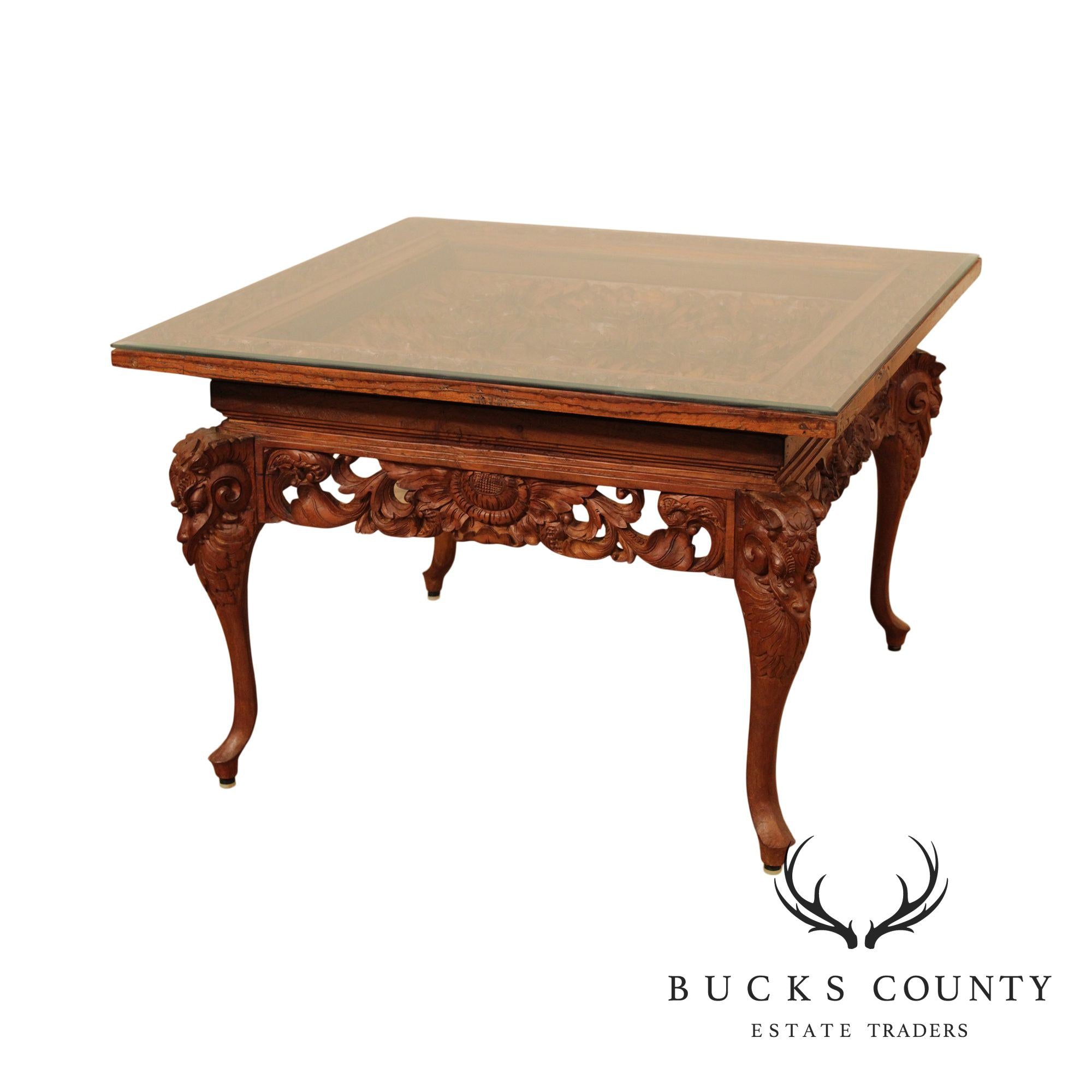 Vintage High Quality Chinese  Lotus Flower Ornately Coffee Table