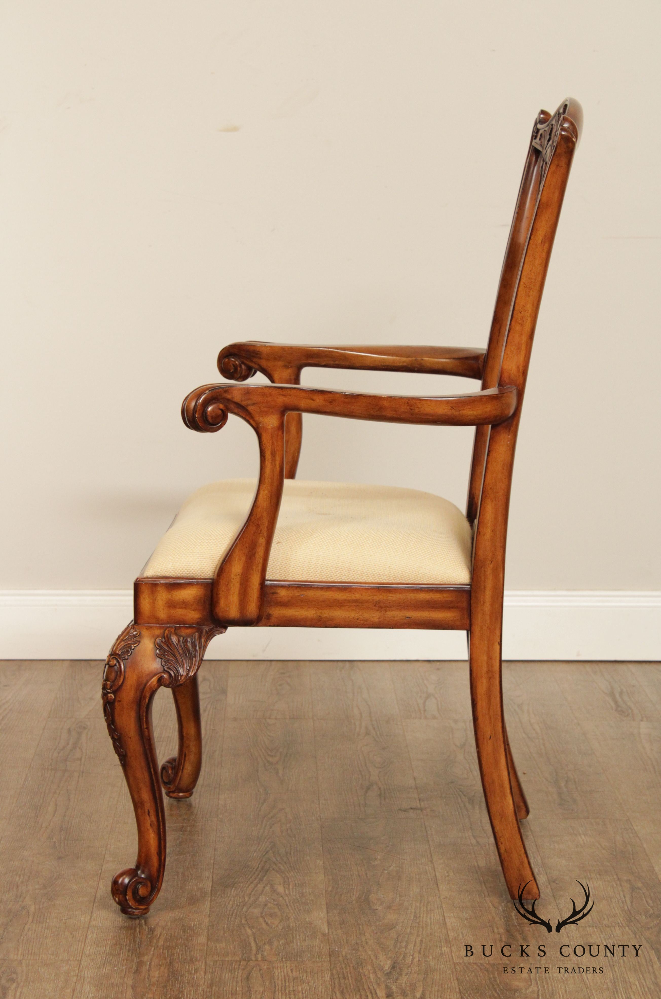 Maitland Smith Georgian Style Carved Mahogany Armchair
