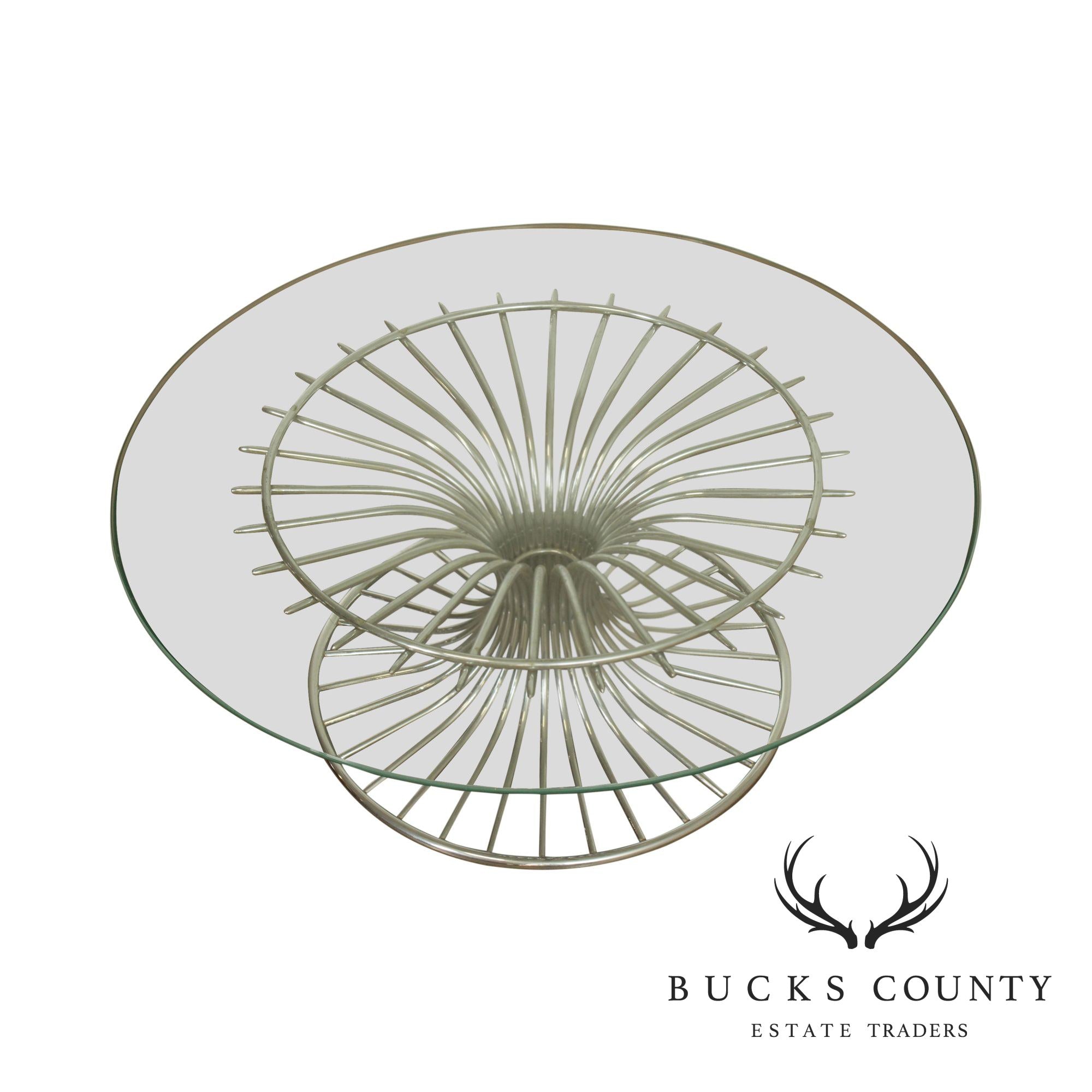 Gastone Rinaldi Italian Postmodern Chrome Base Round Glass Top Coffee Table