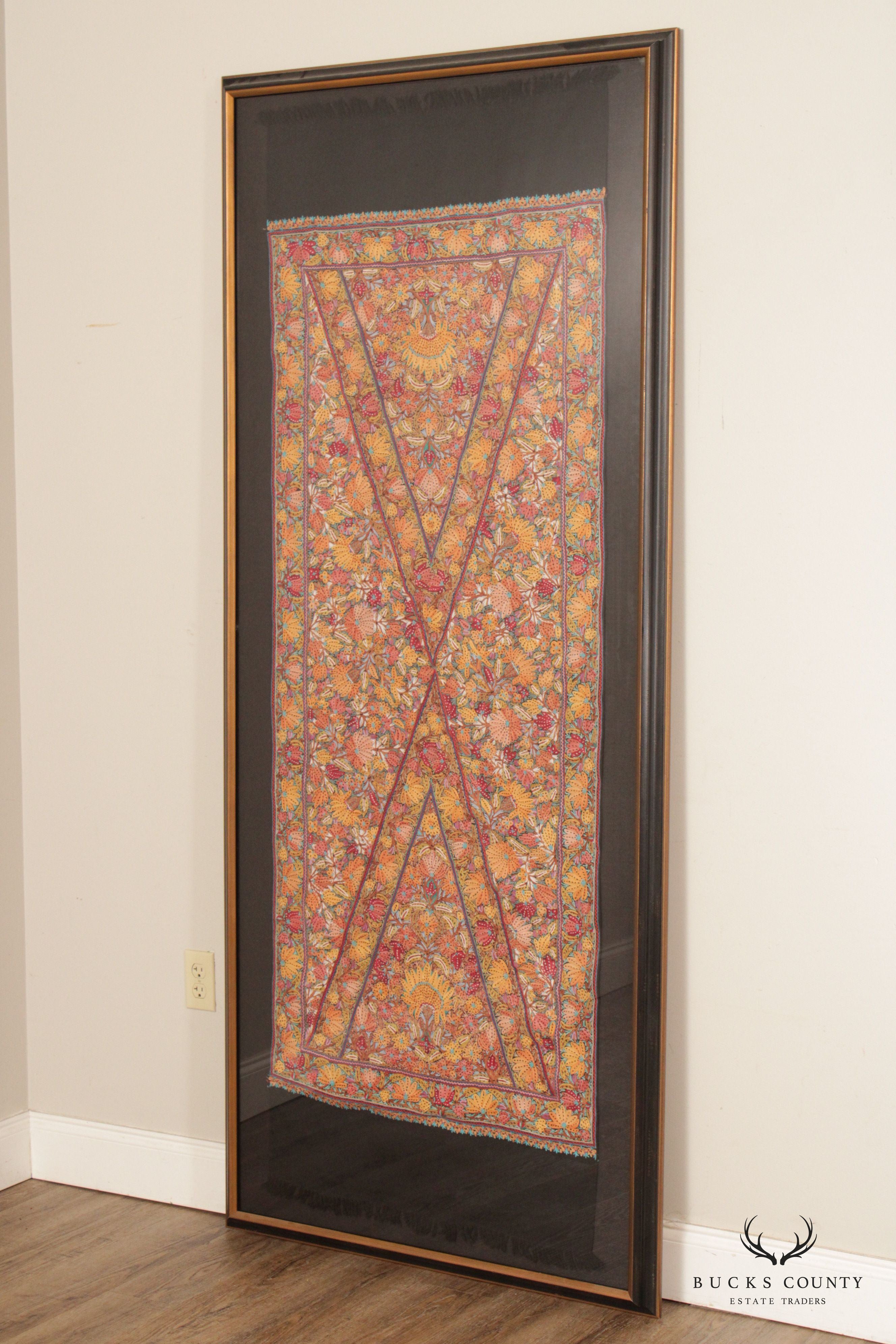 Kashmiri Style Hand Embroidered Crewel Framed Textile