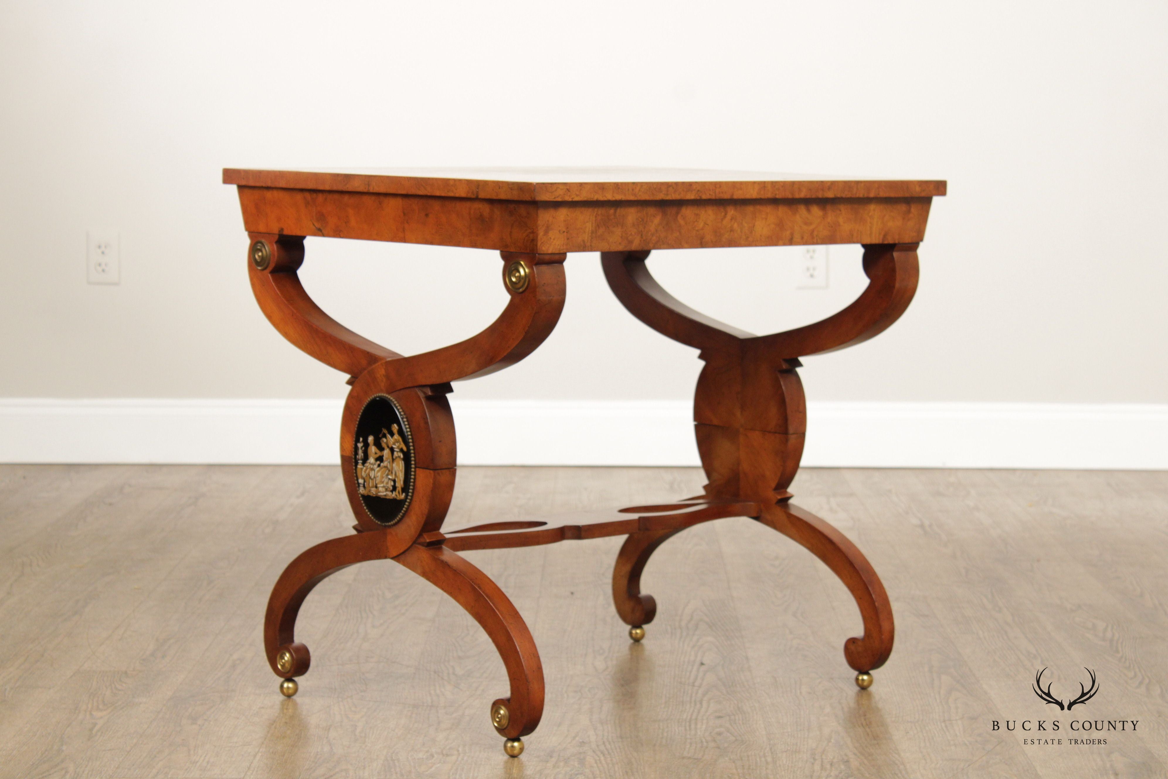 Neoclassical Style Pair of Burlwood Medallion Side Tables