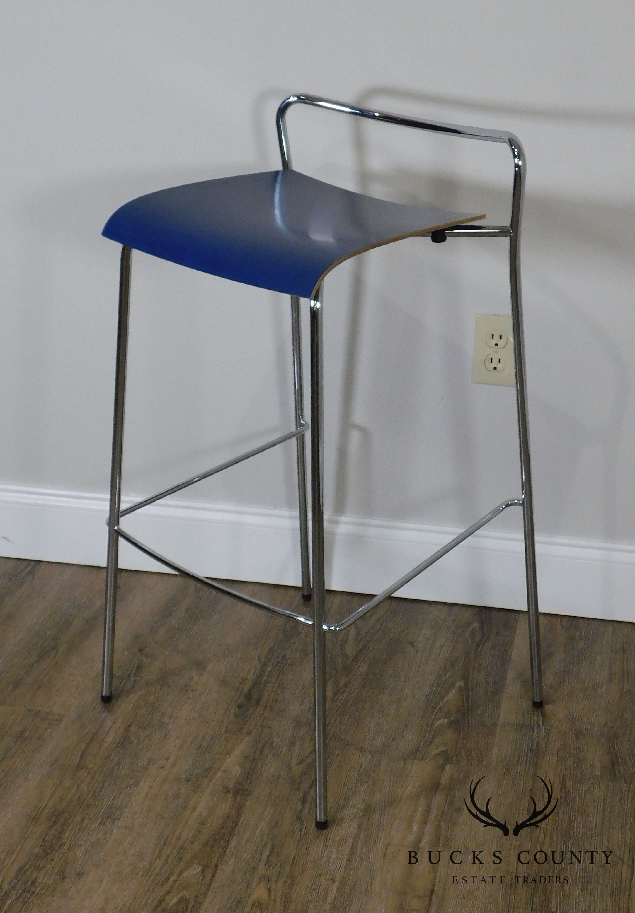 Antti Kotilainen Chrome Frame Blue Seat Piiroinen Bar Stool