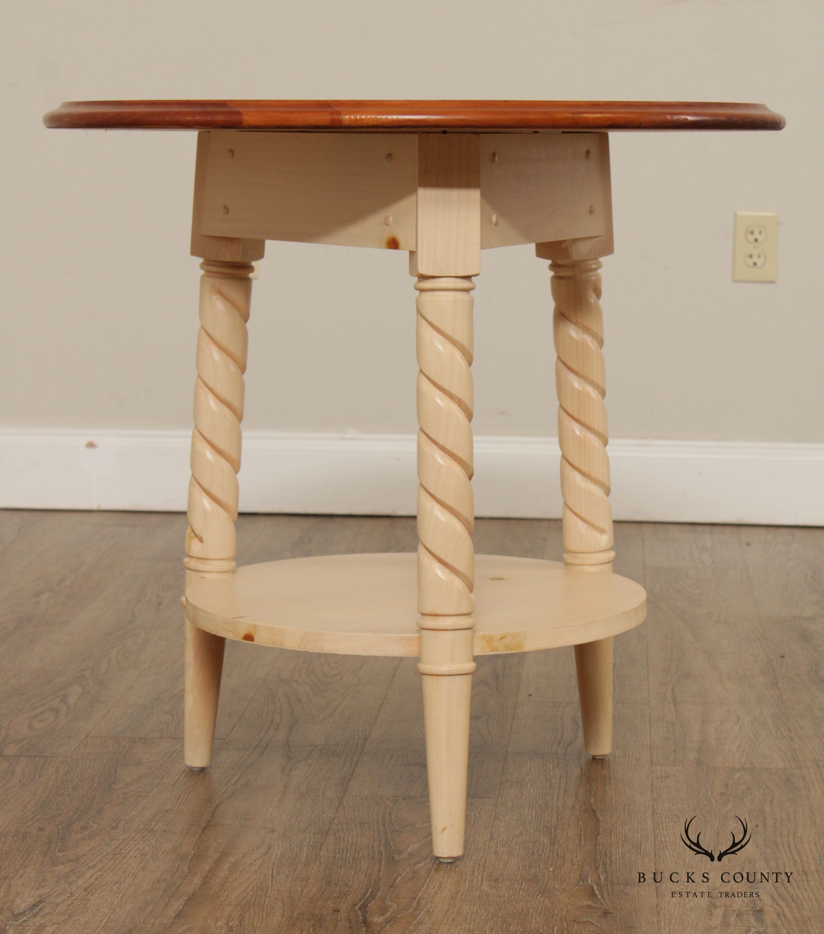 Rustic Vintage Pine Round Side Table