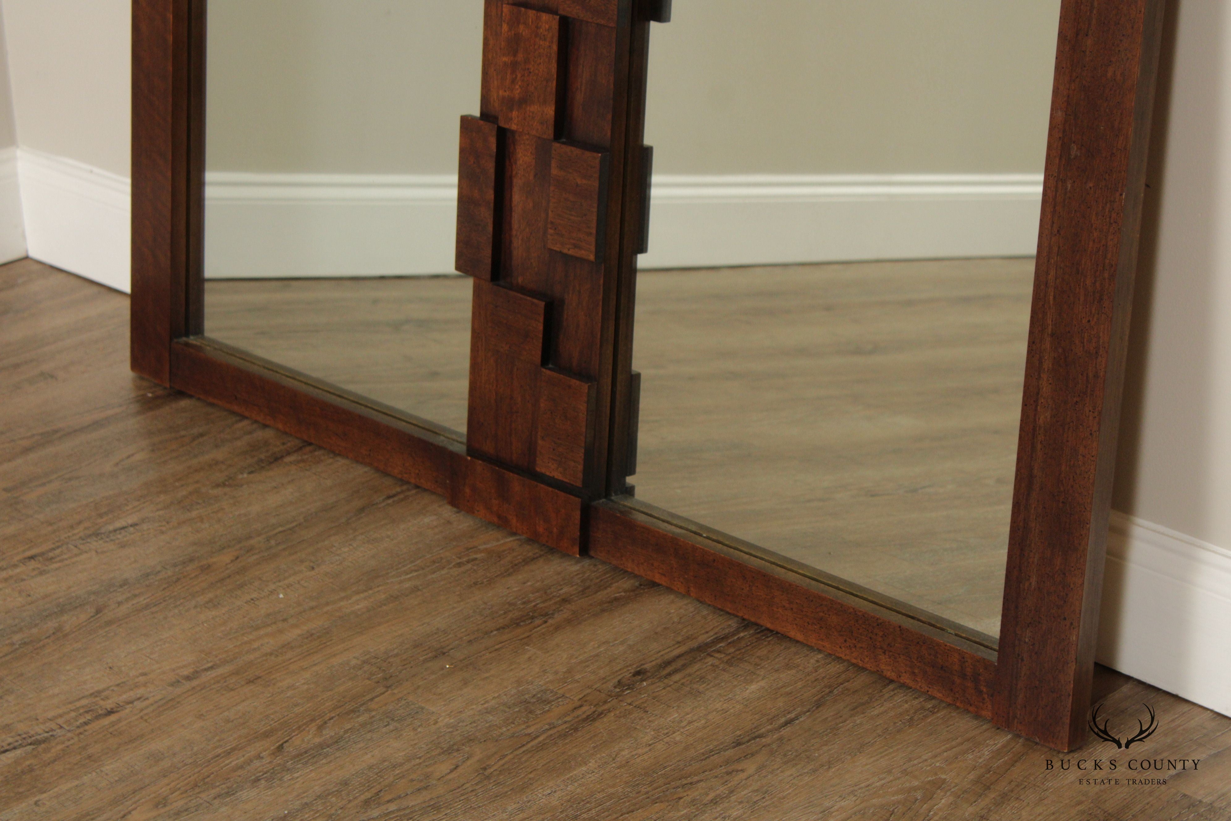 LANE VINTAGE BRUTALIST MID CENTURY WALNUT STACCATO DOUBLE MIRROR