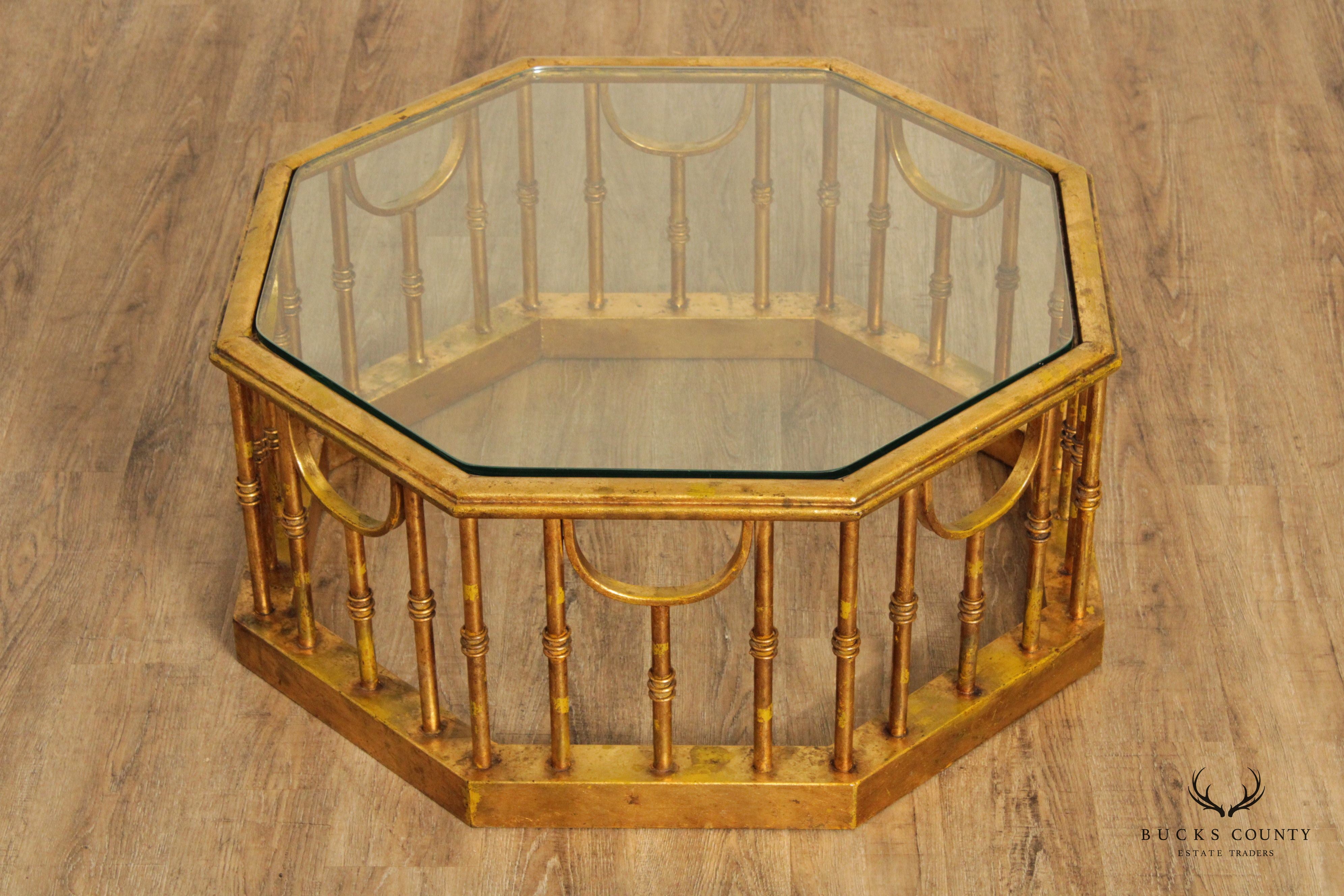Hollywood Regency Gilt Iron Octagonal Coffee Table