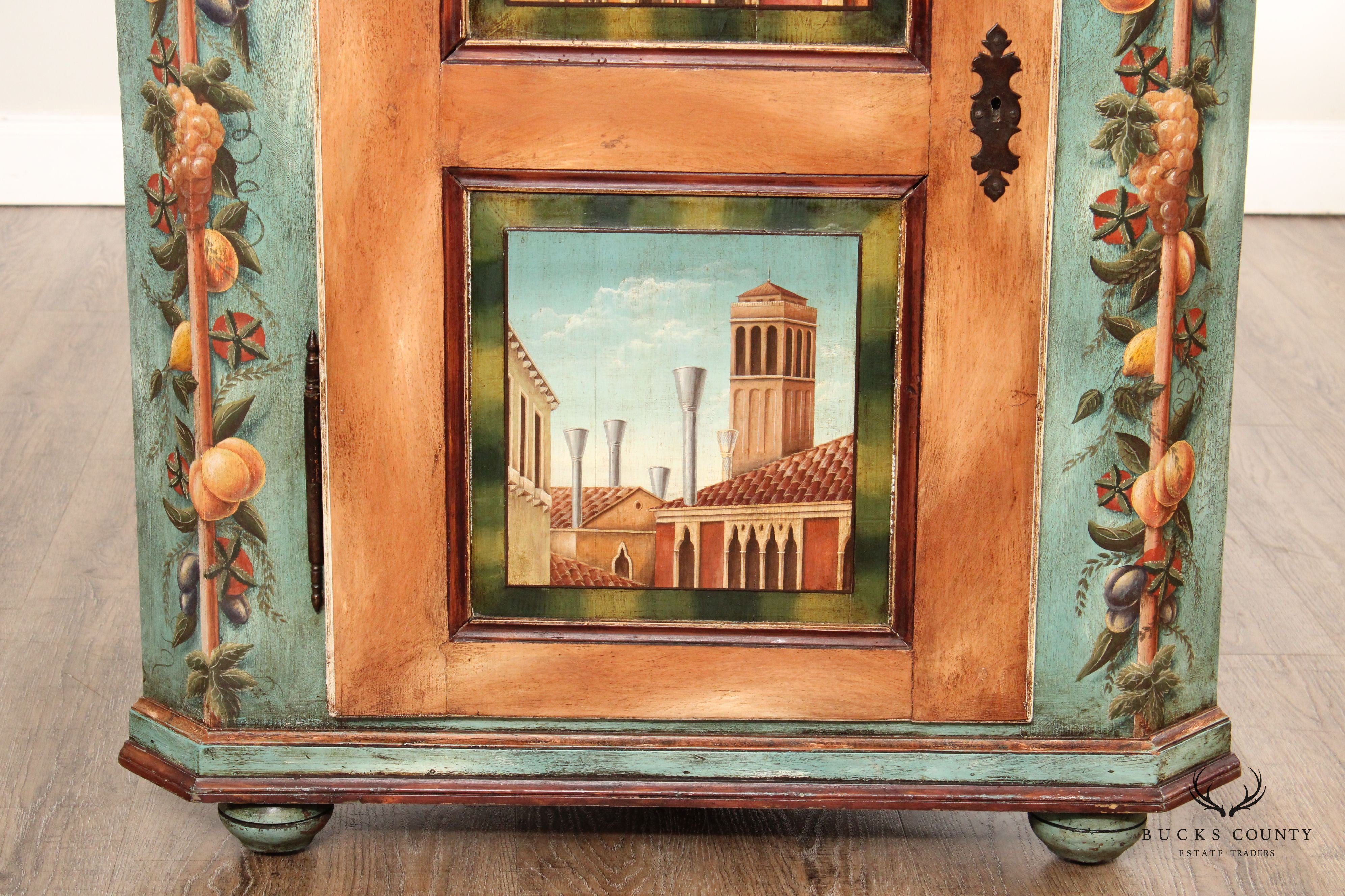 Italian Tuscan Style Paint Decorated Corner Cabinet