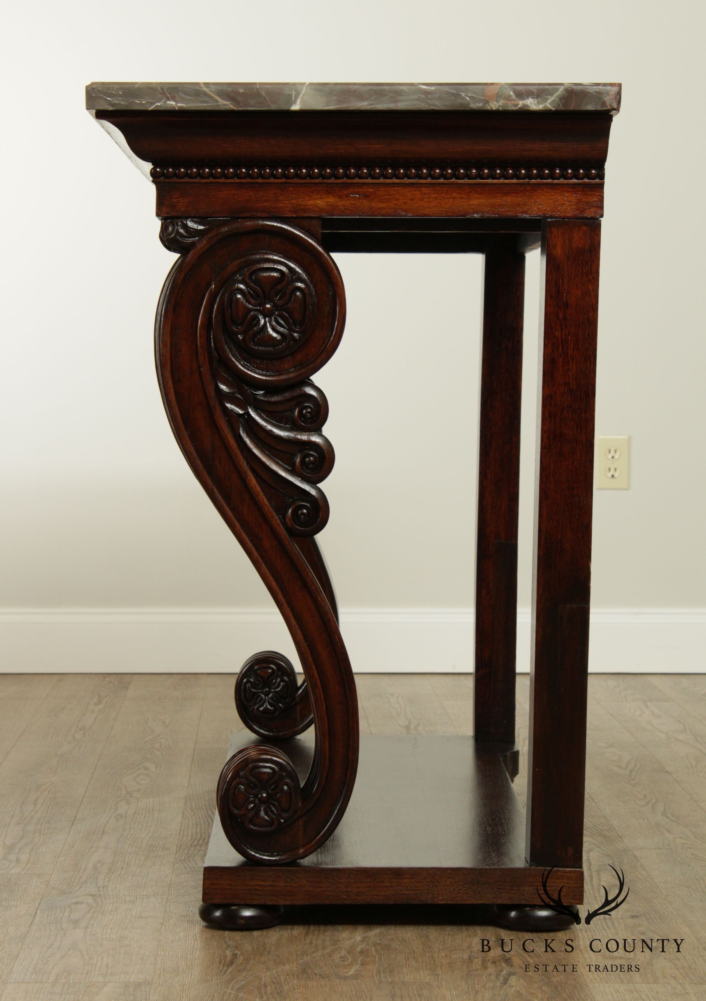 Antique French Empire Mahogany Marble Top Console Table