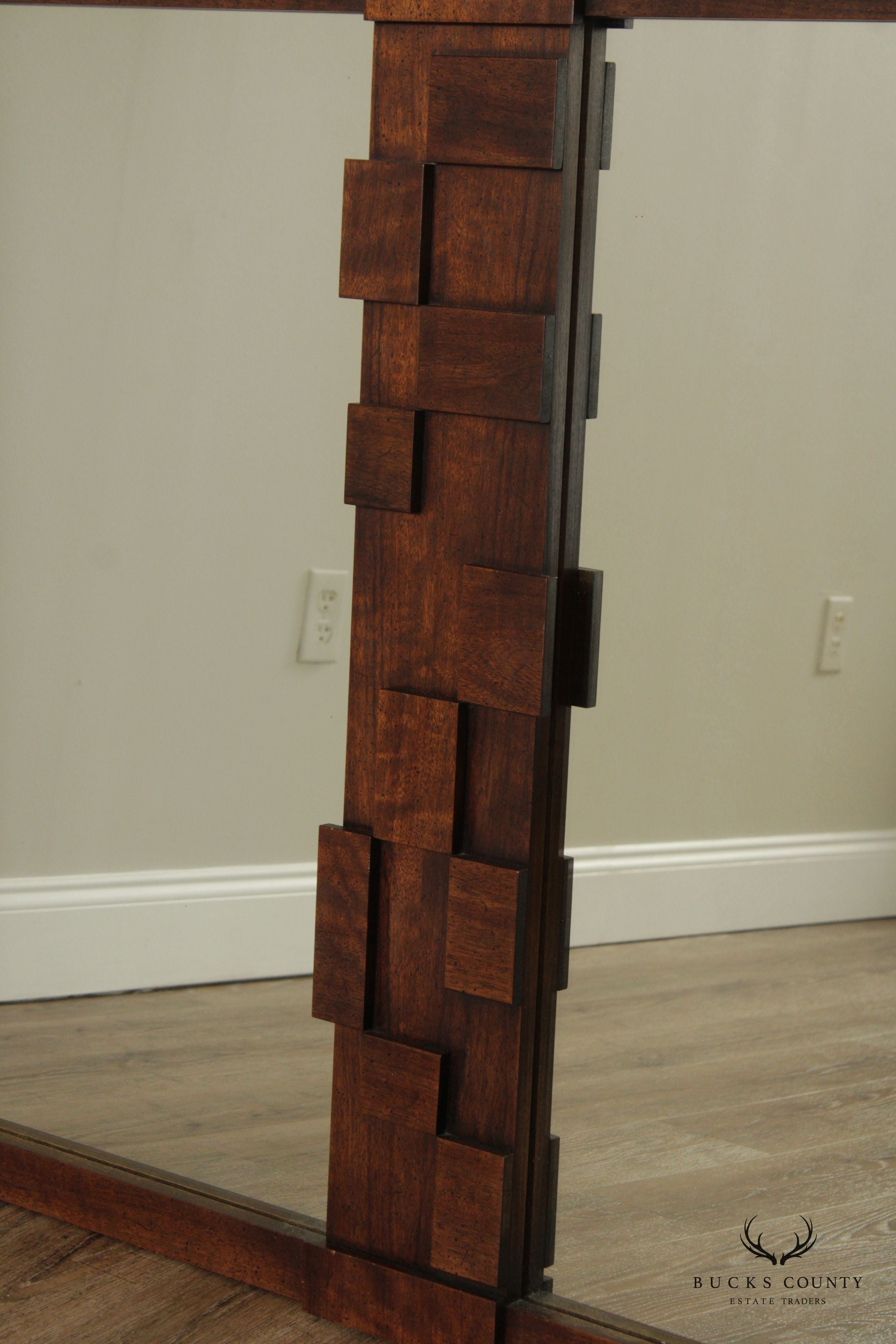 LANE VINTAGE BRUTALIST MID CENTURY WALNUT STACCATO DOUBLE MIRROR