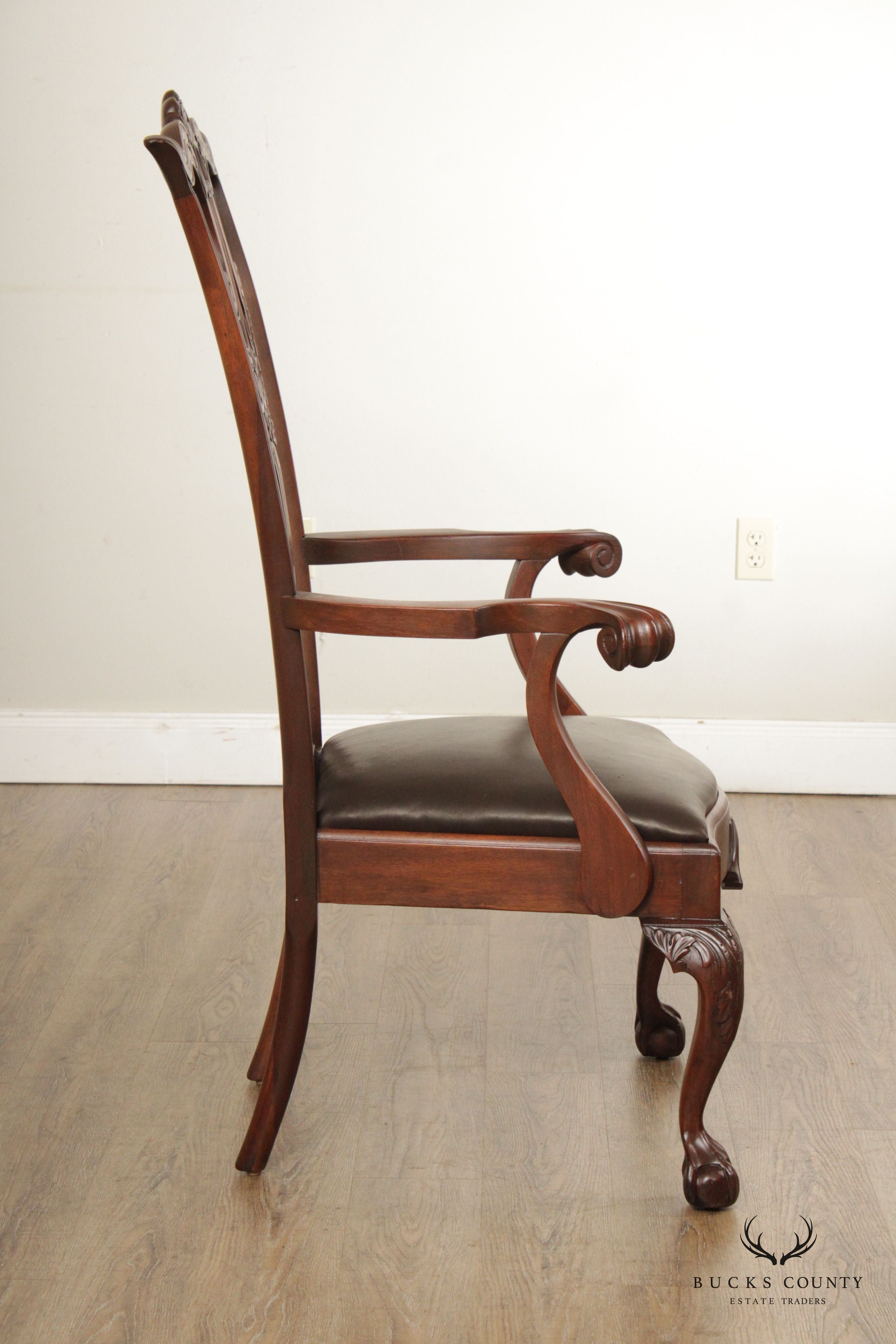 Custom Quality Vintage Chippendale Style Mahogany High-Back Armchair