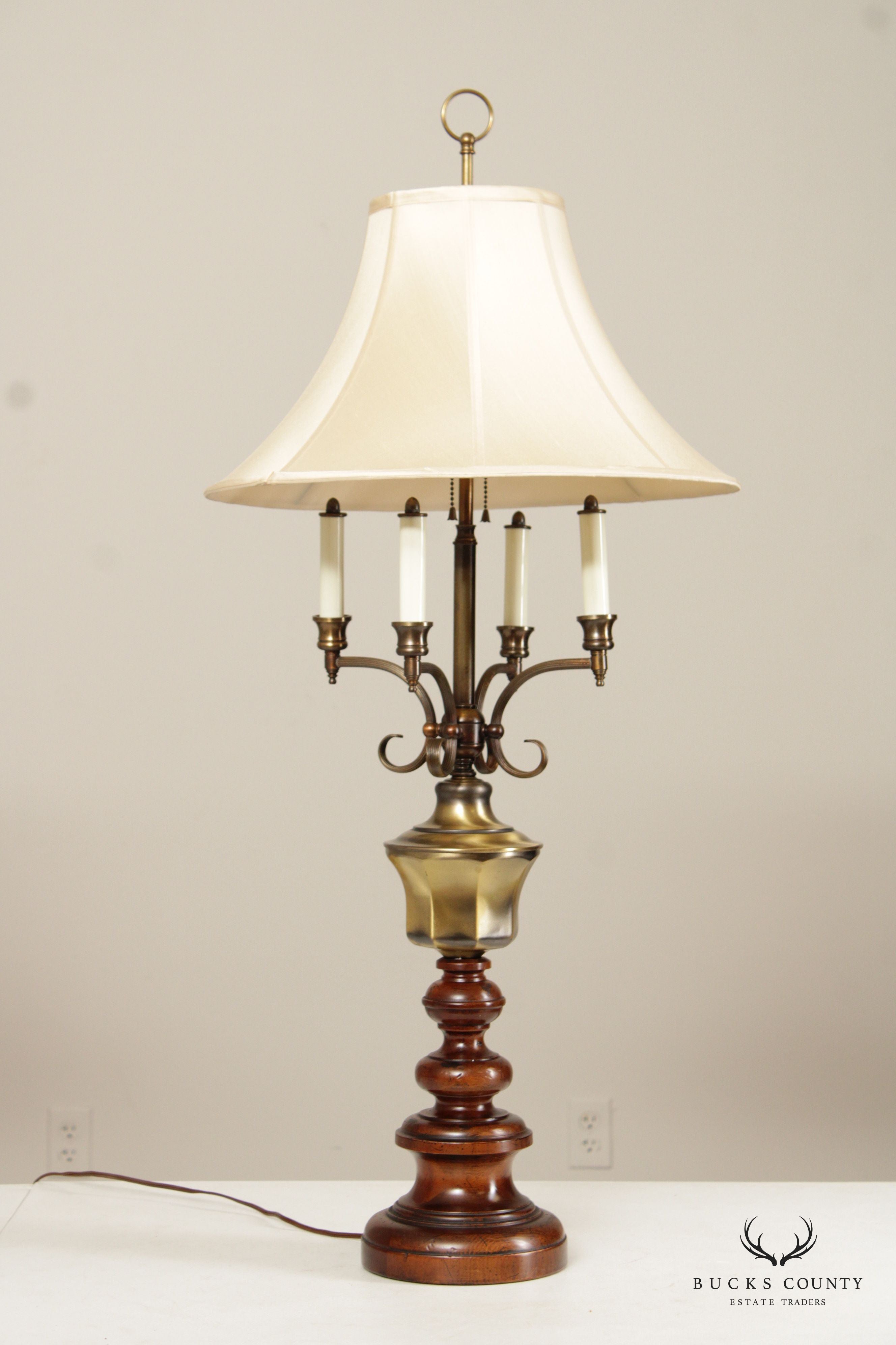 KNOB CREEK PAIR OF BRASS AND TURNED WOOD VINTAGE TABLE LAMPS