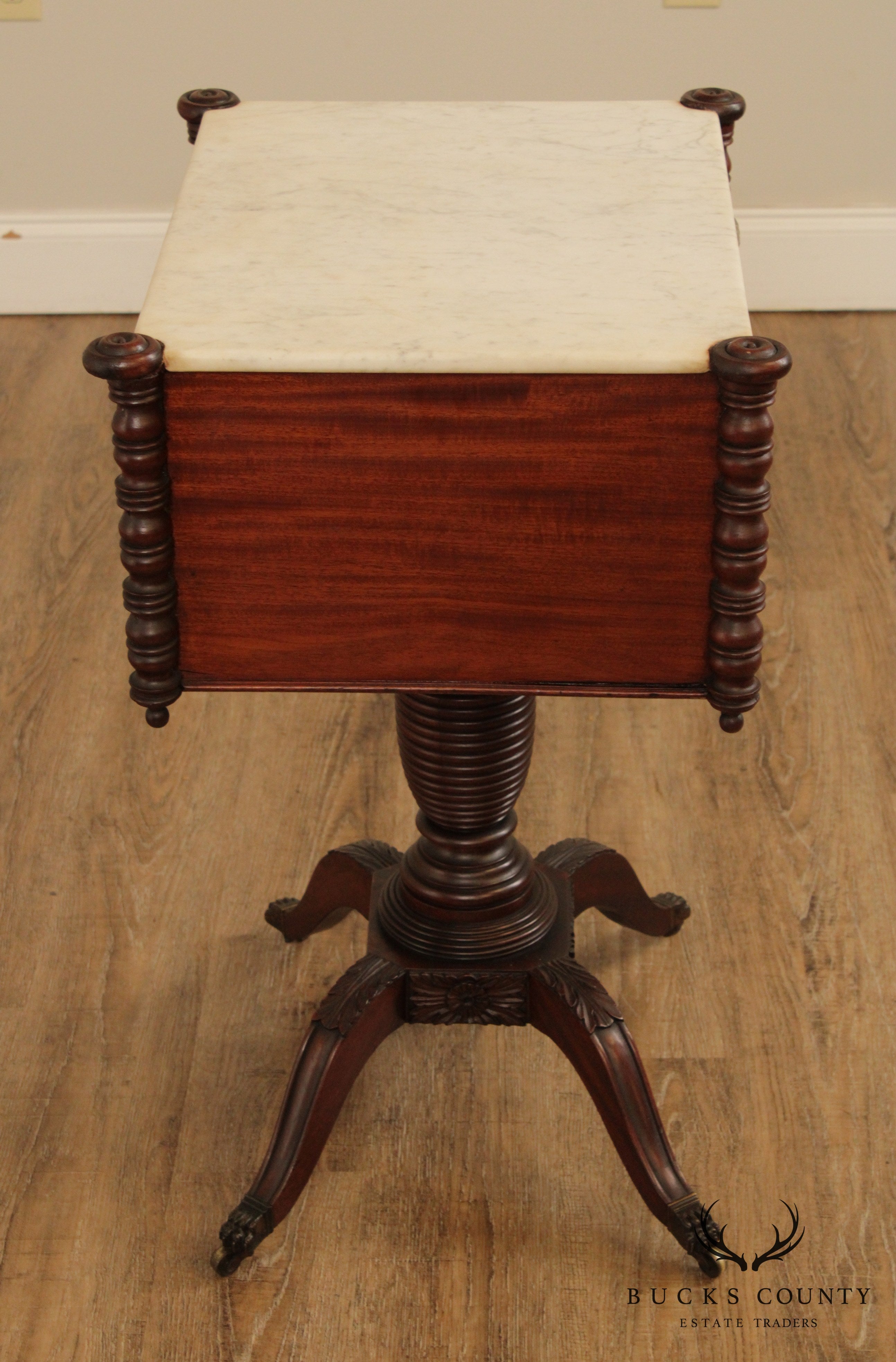Antique American Federal Period Mahogany Philadelphia Marble Top Work Table