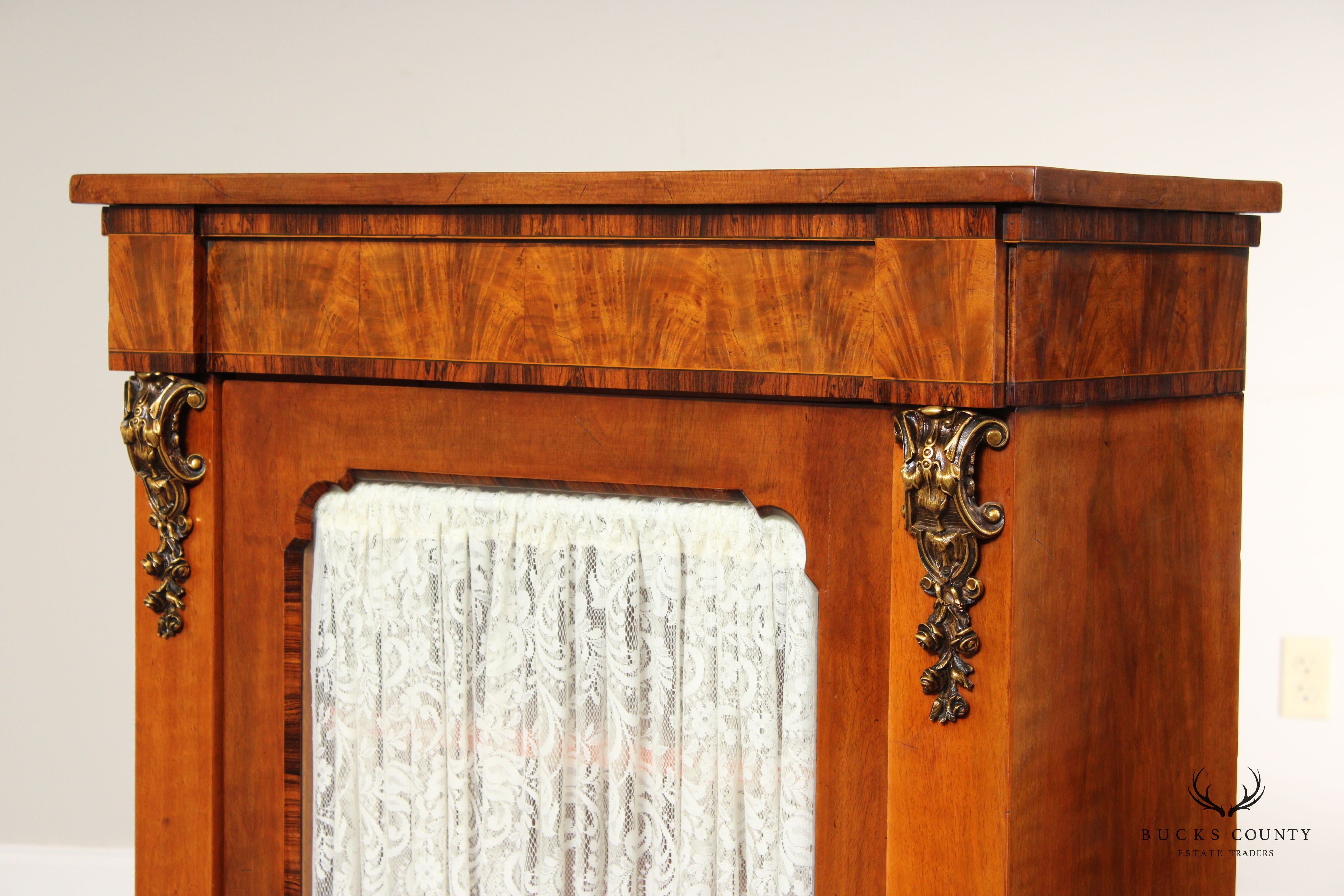 Antique Renaissance Revival Walnut And Rosewood Glass Door Cabinet
