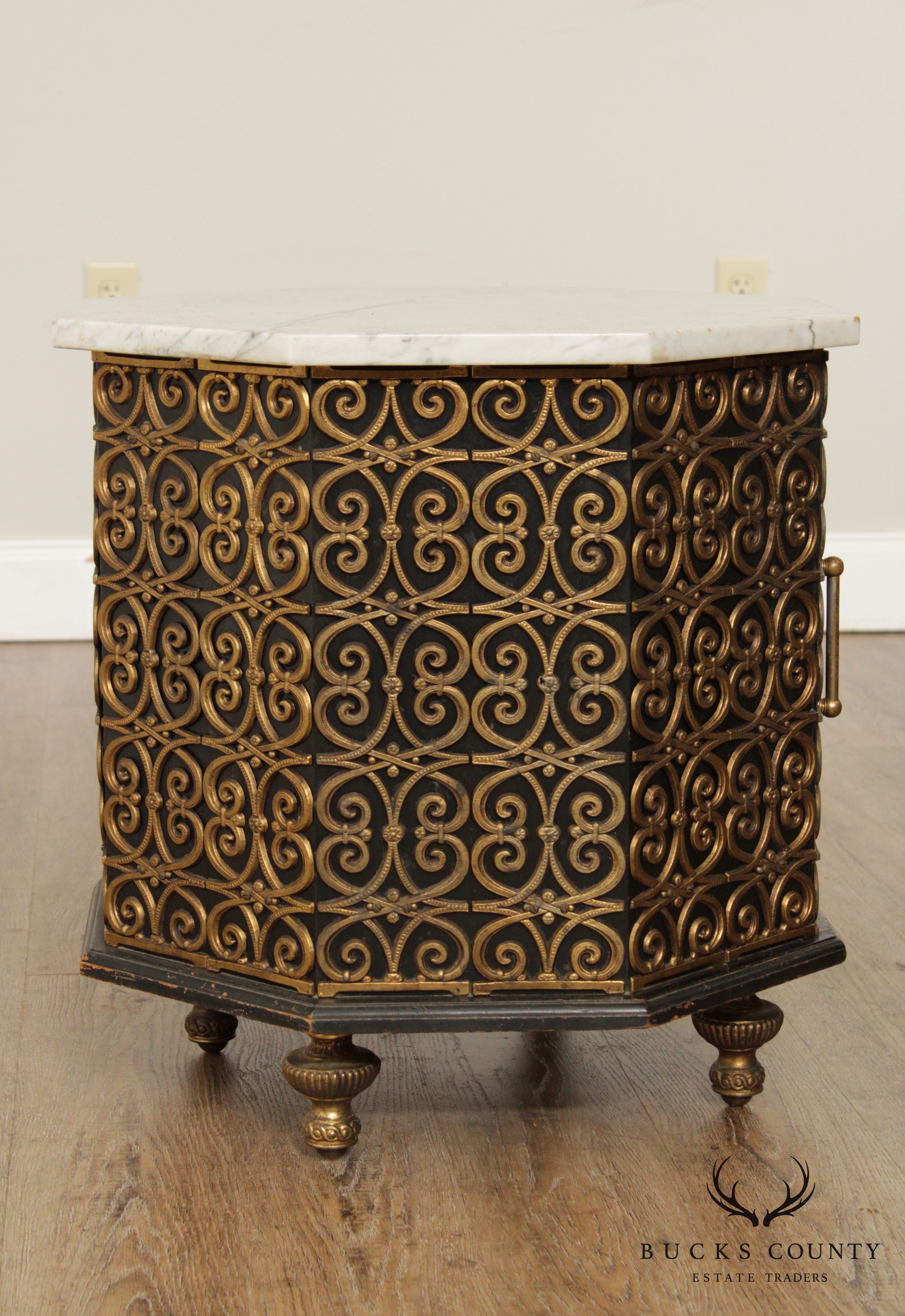 Italian Hollywood Regency Marble Top Side Table
