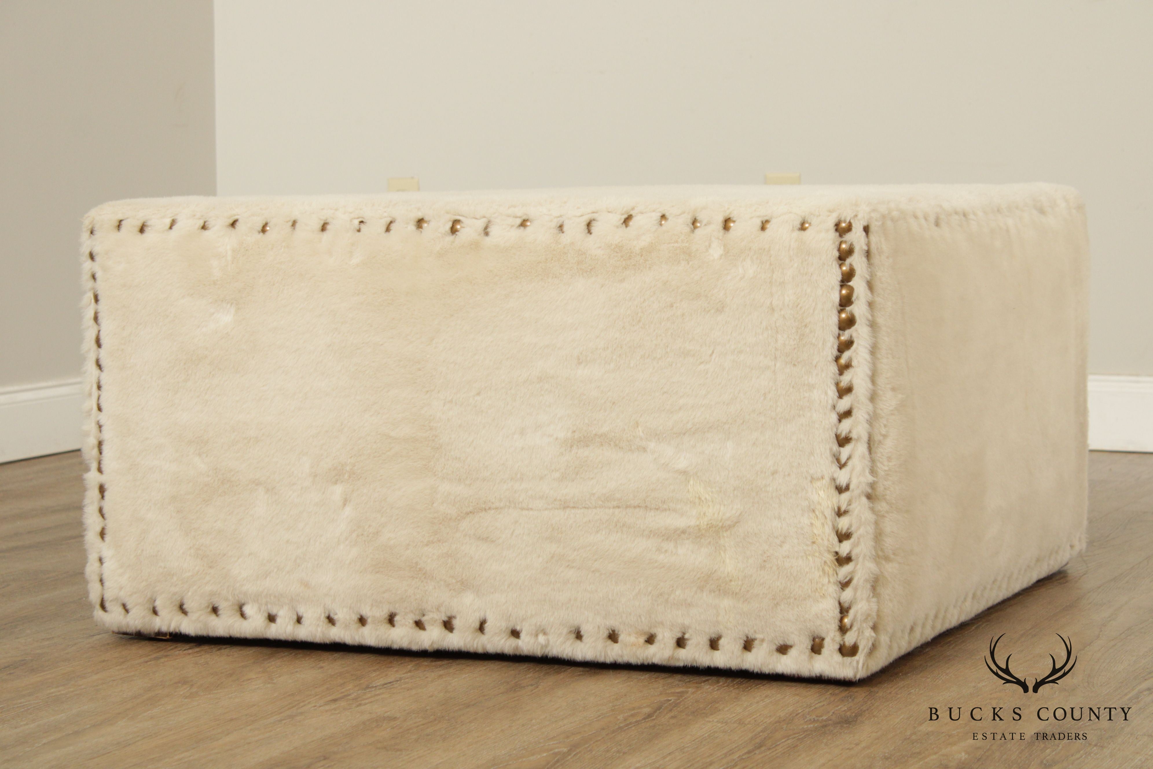 Quality White Faux Fur Large Square Cocktail Ottoman