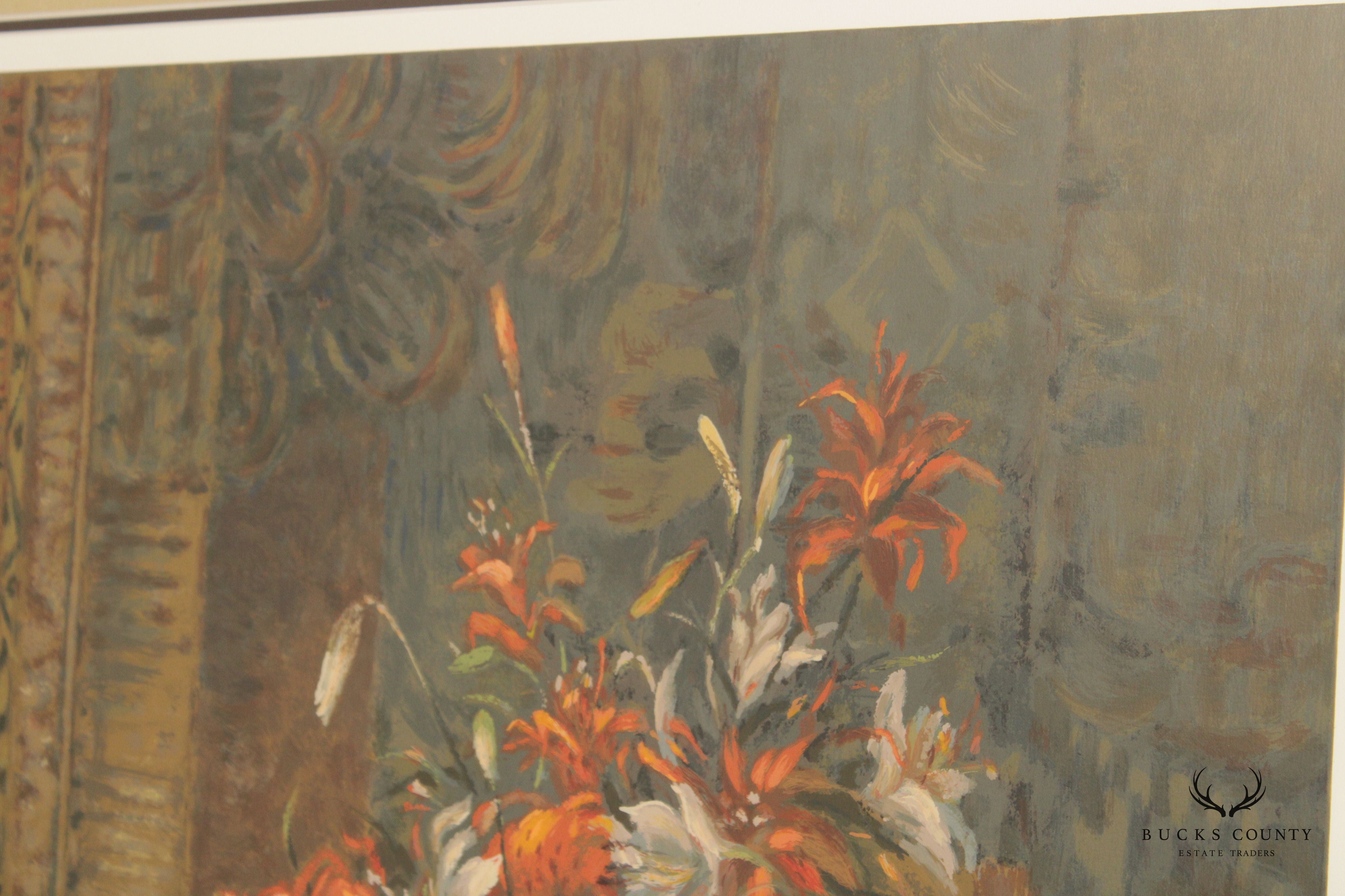 Henri Plisson 'Fluer Tigre' Still Life Serigraph, Custom Framed