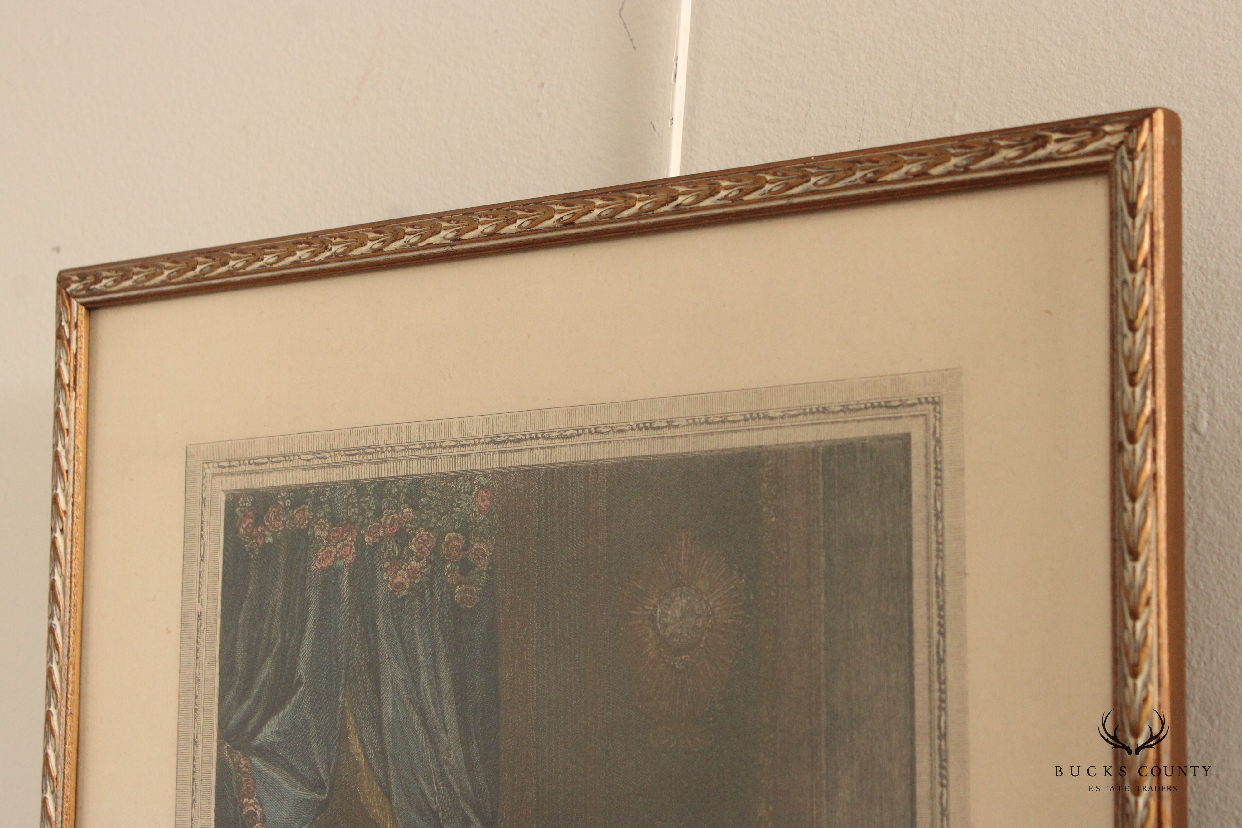 Antique French Pair Colored Engravings, After Nicolas de Launay