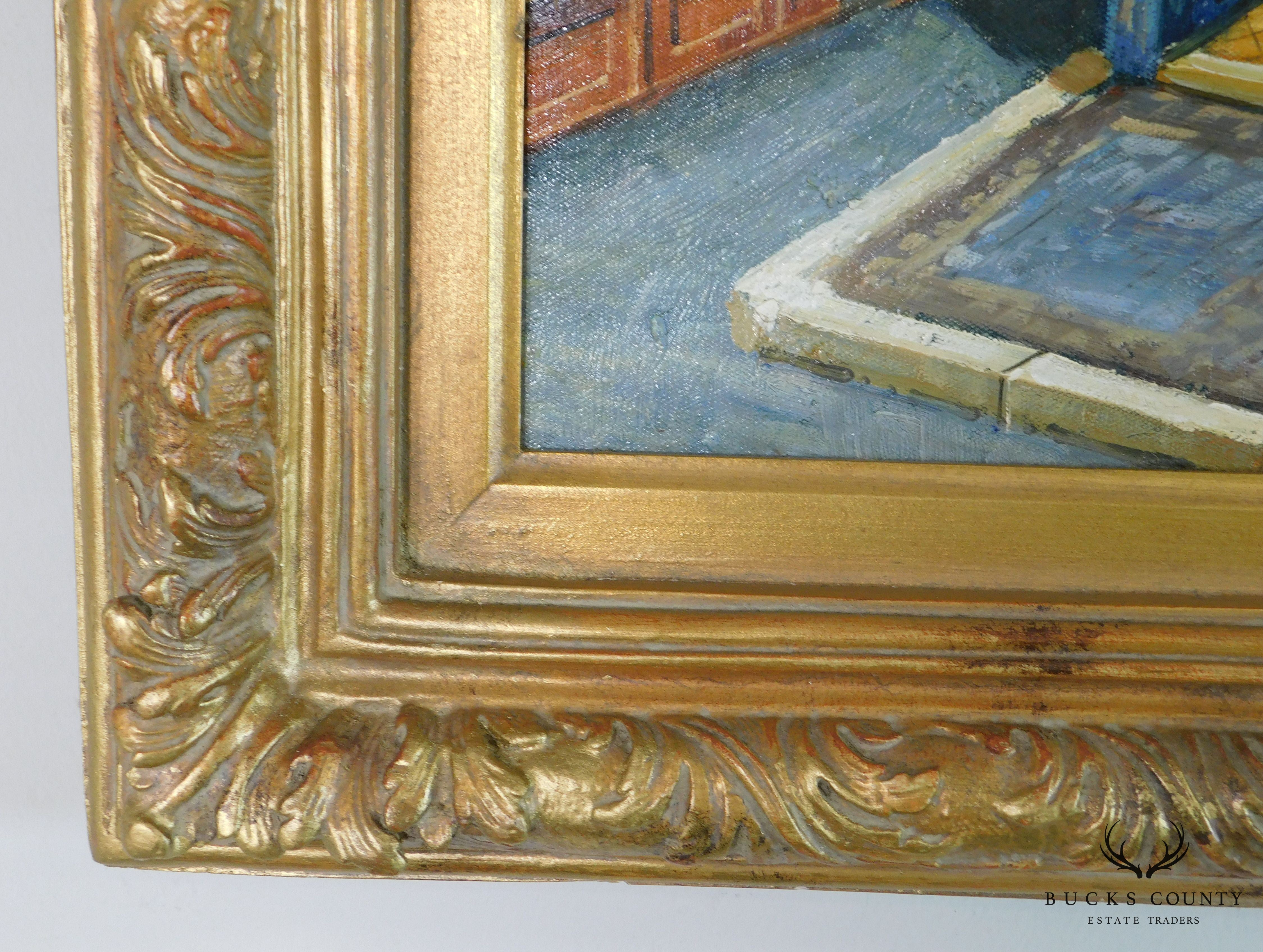 "LCOR DE LGOR" Impasto Oil on Canvas Framed Painting Paris Cafe Street Scene