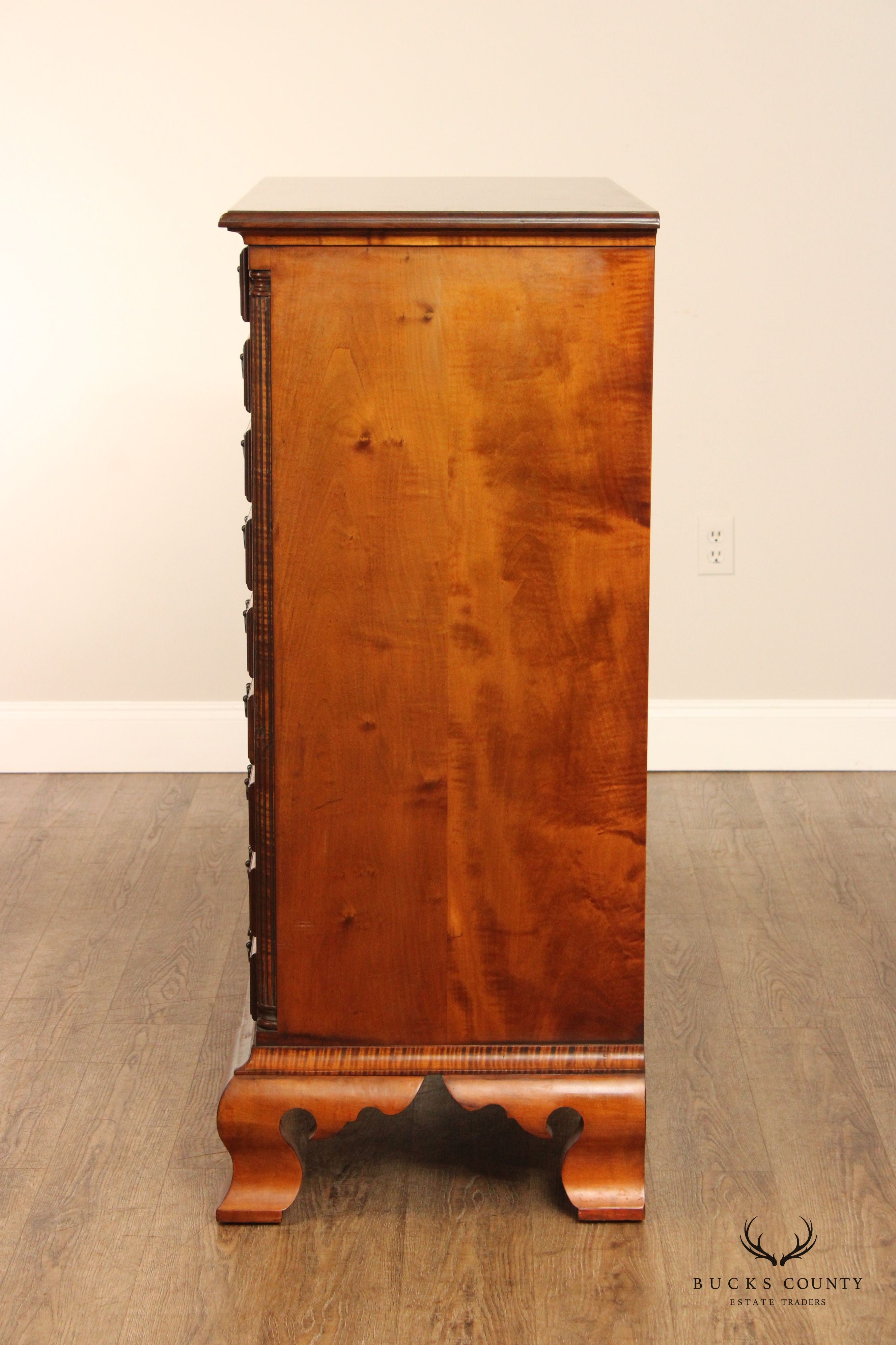 Gregg Perry Tiger Chippendale Style Maple Tall Chest