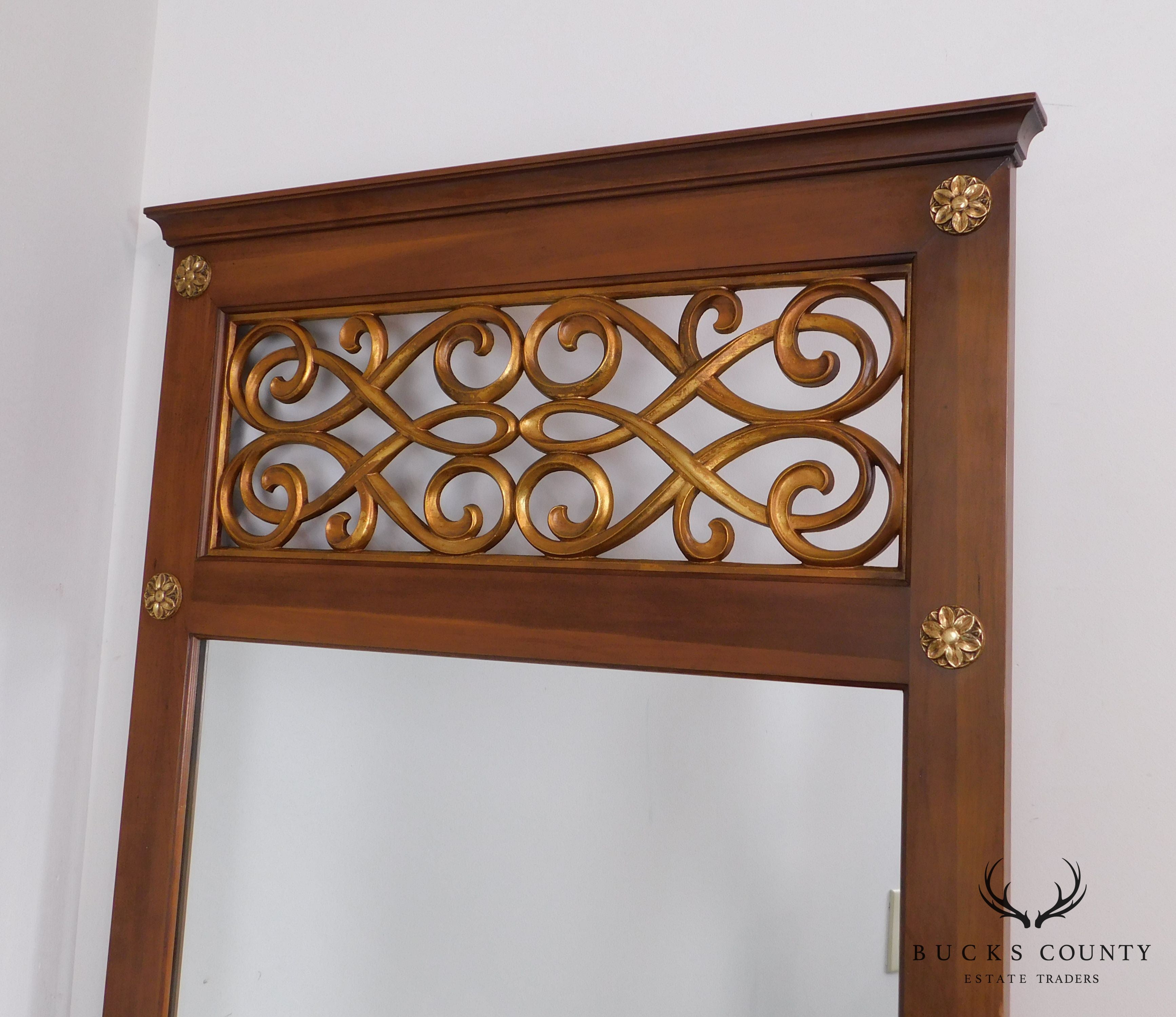 Regency Style Partial Gilt Reticulated Panel Trumeau Mirror by Union National