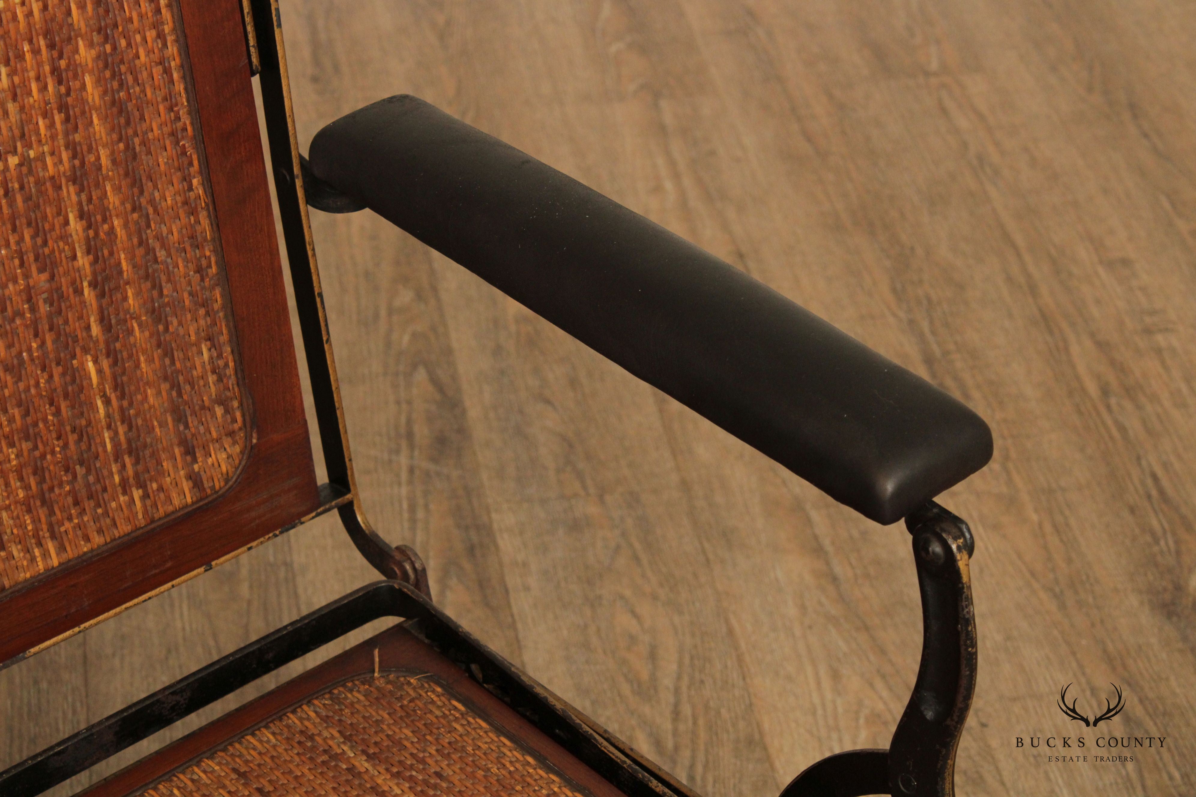 Antique Campaign Cane, Walnut and Iron Adjustable Chaise Lounge Chair