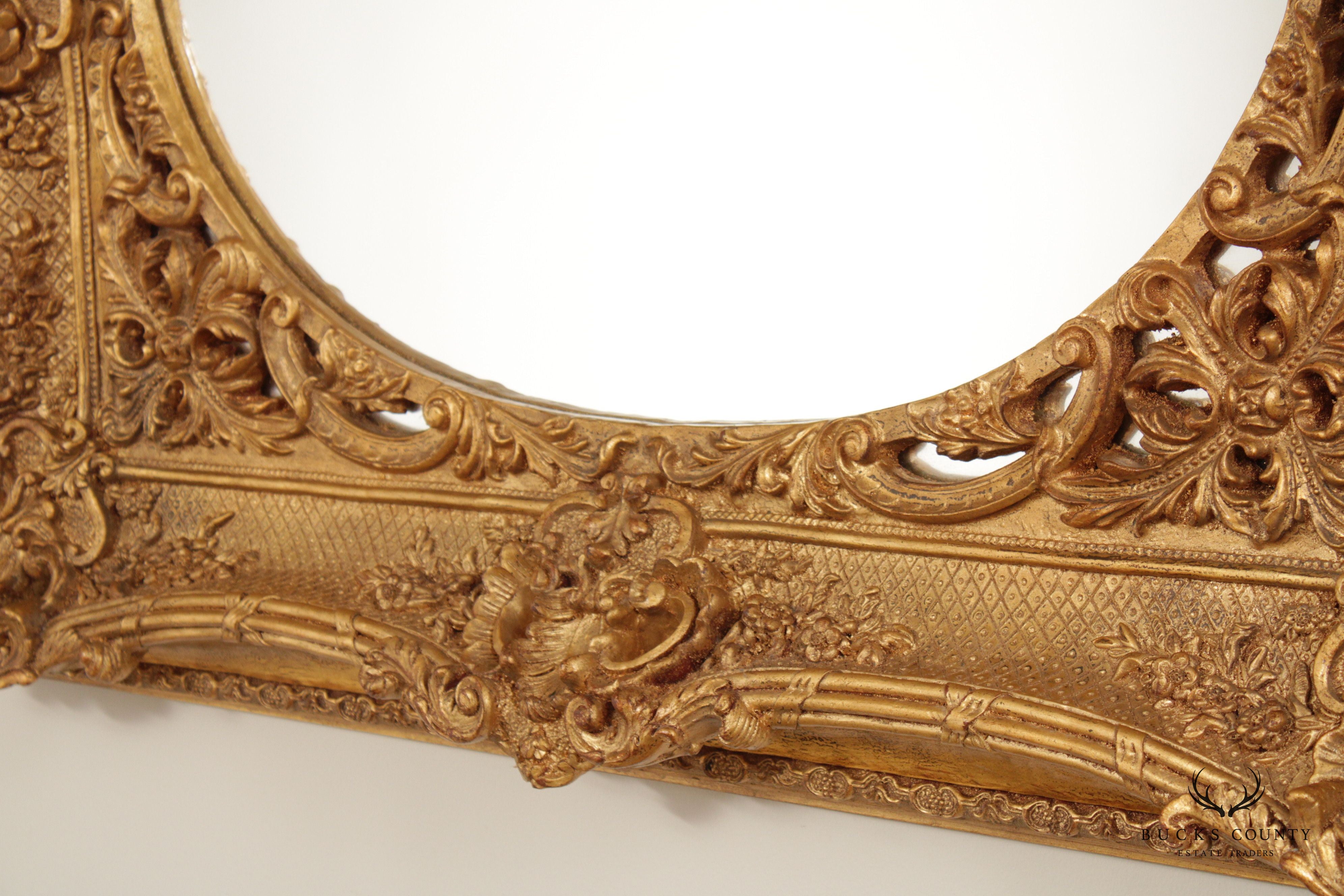 French Rococo Ornate Gilt Frame Oval Wall Mirror