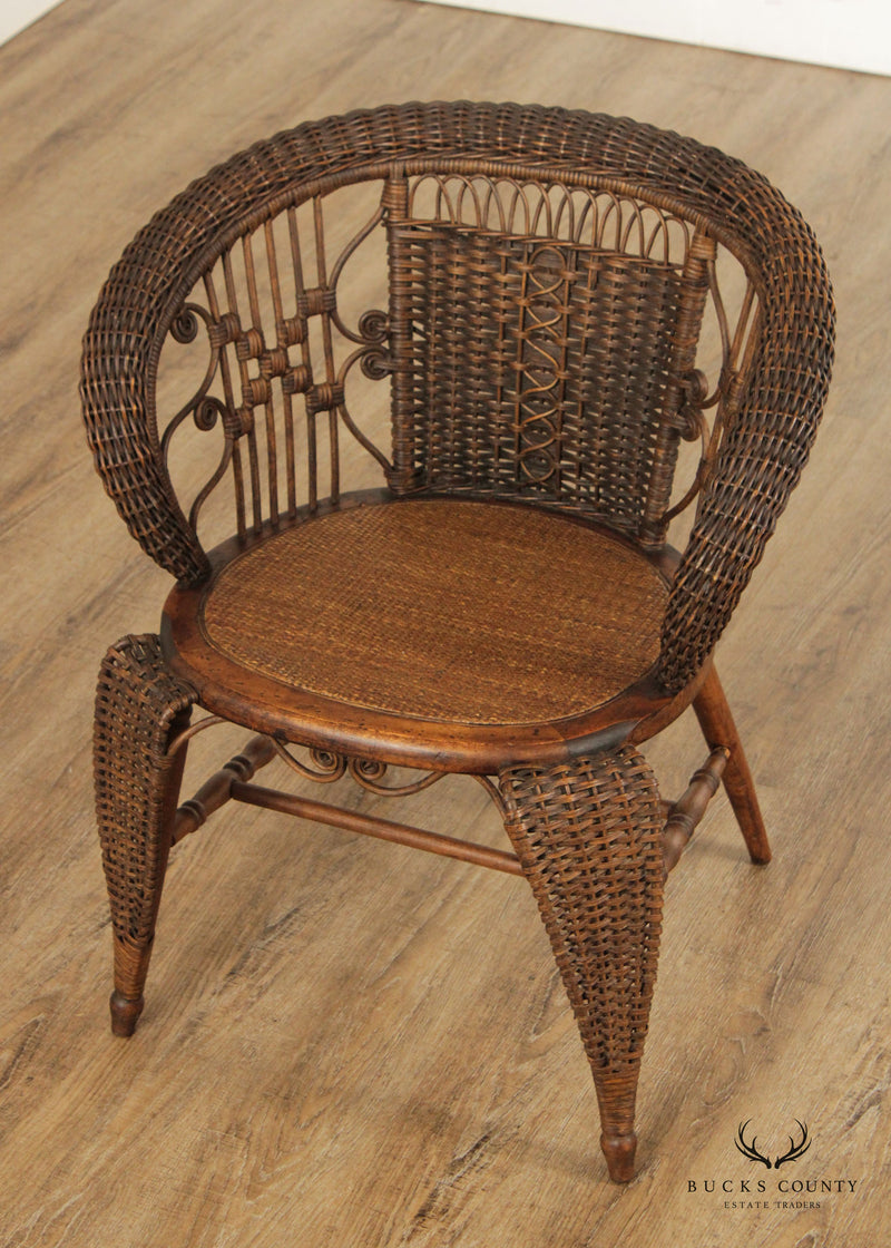Antique Victorian Woven Wicker Accent Chair