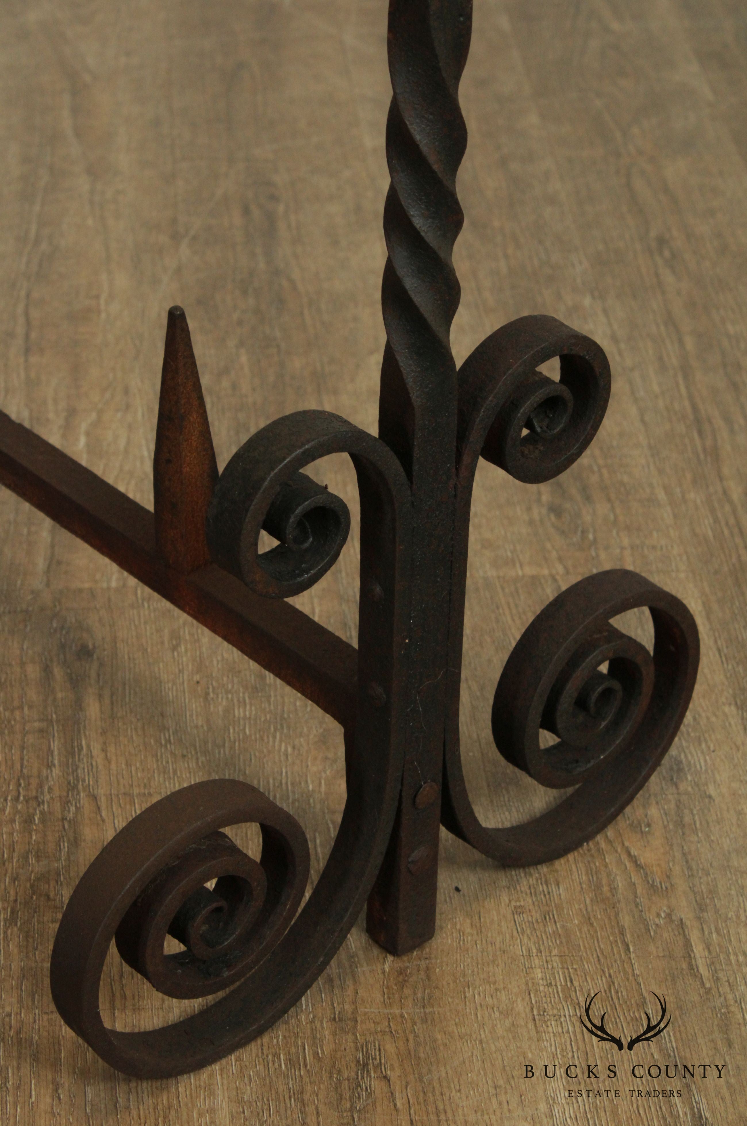 Vintage Hand Forged Iron Pair Andirons