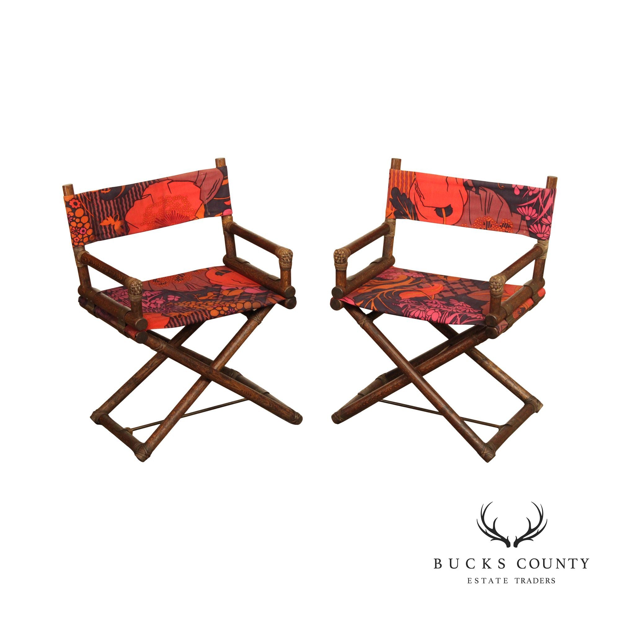 McGuire Furniture Campaign Style Pair of Oak Frame Directors' Chairs