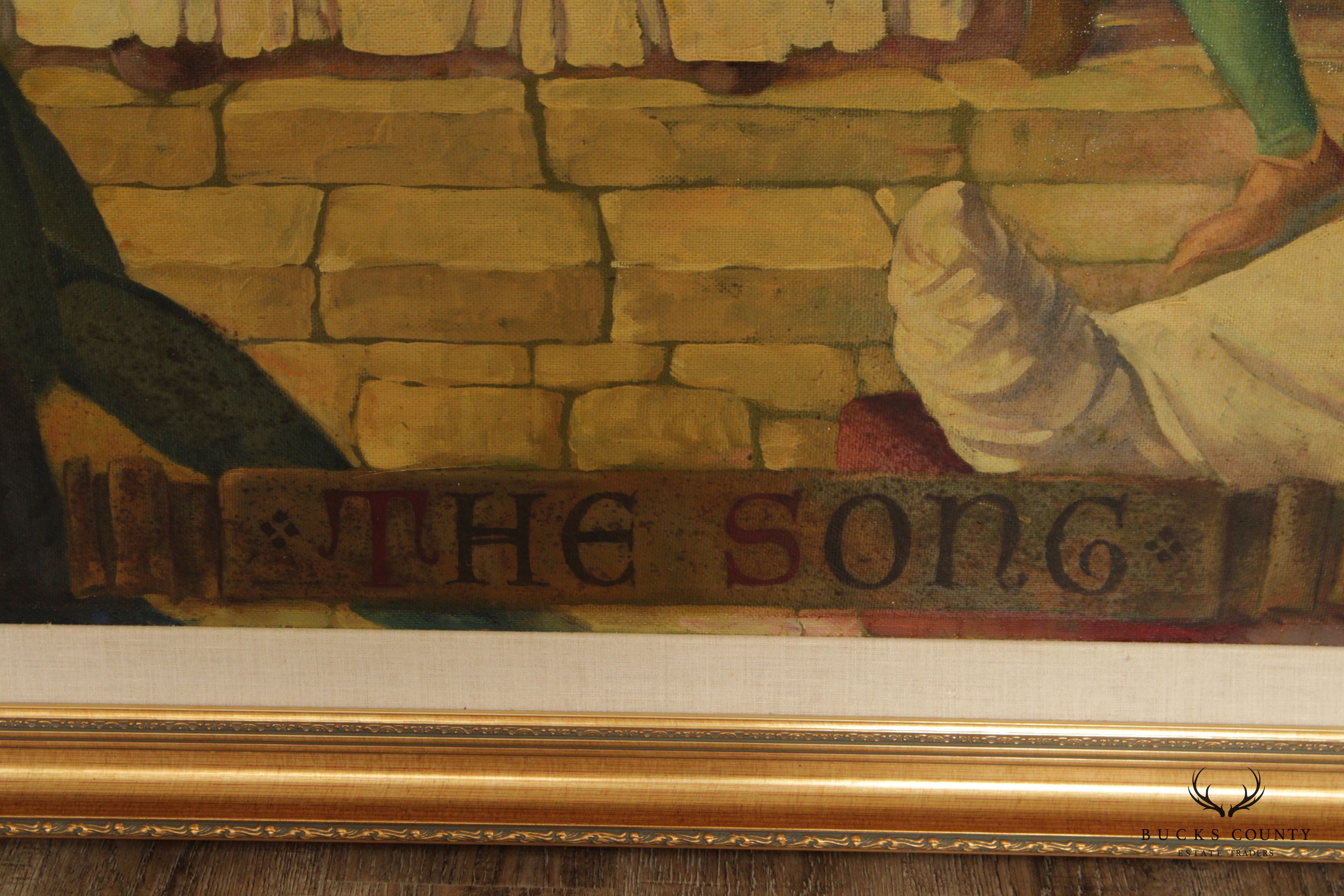 Early 20th C. Medieval Banquet 'The Song' Monumental Original Painting