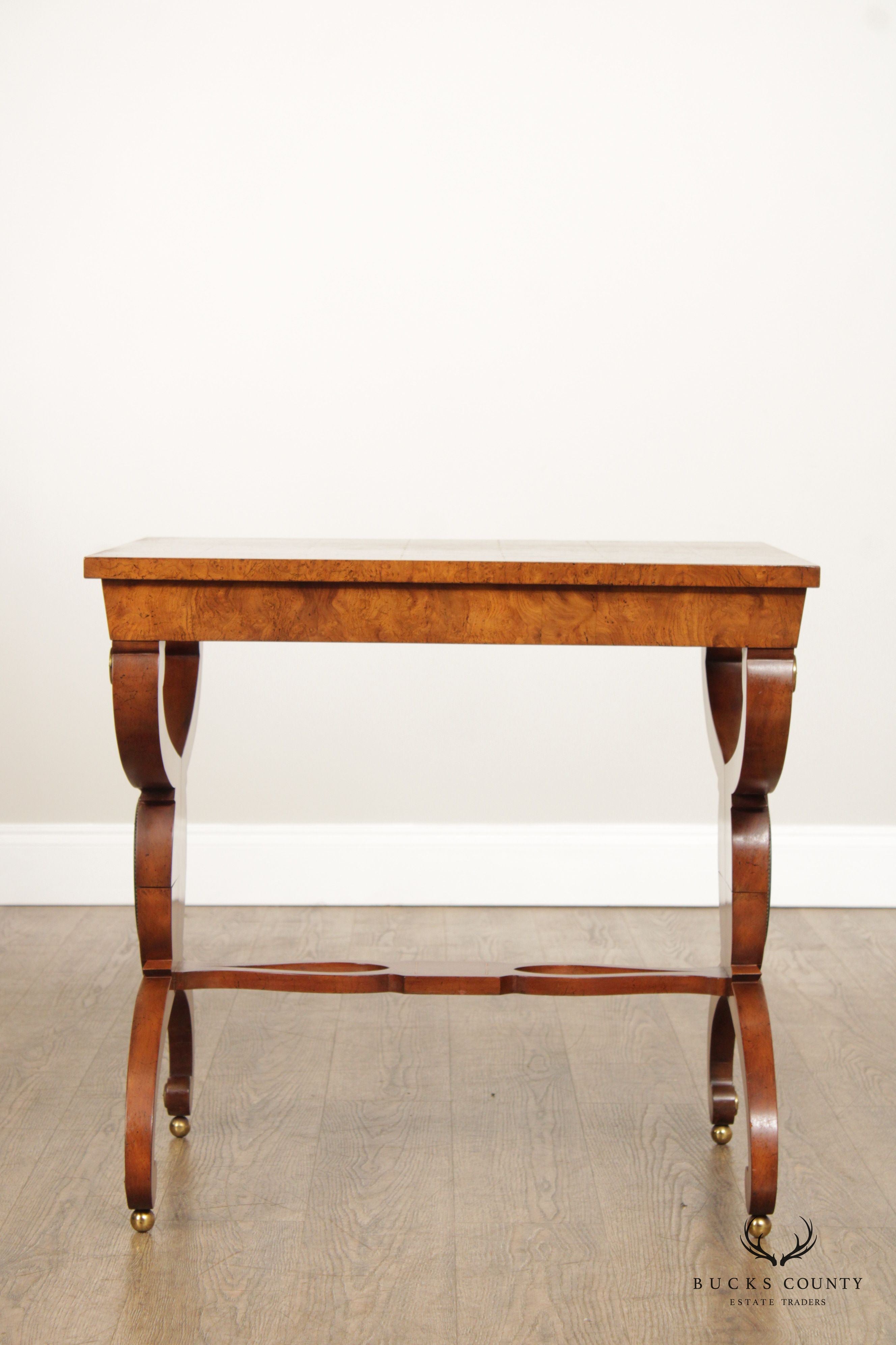 Neoclassical Style Pair of Burlwood Medallion Side Tables