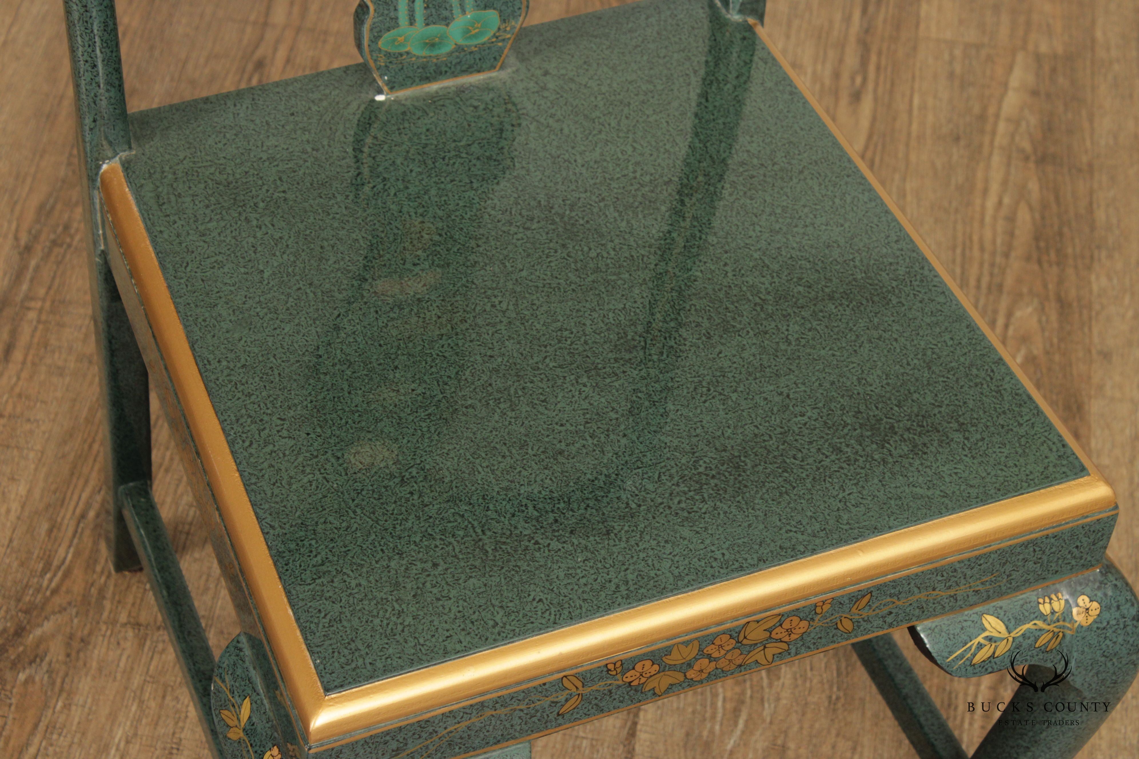 Asian Green Chinoiserie Lacquered Side Chair