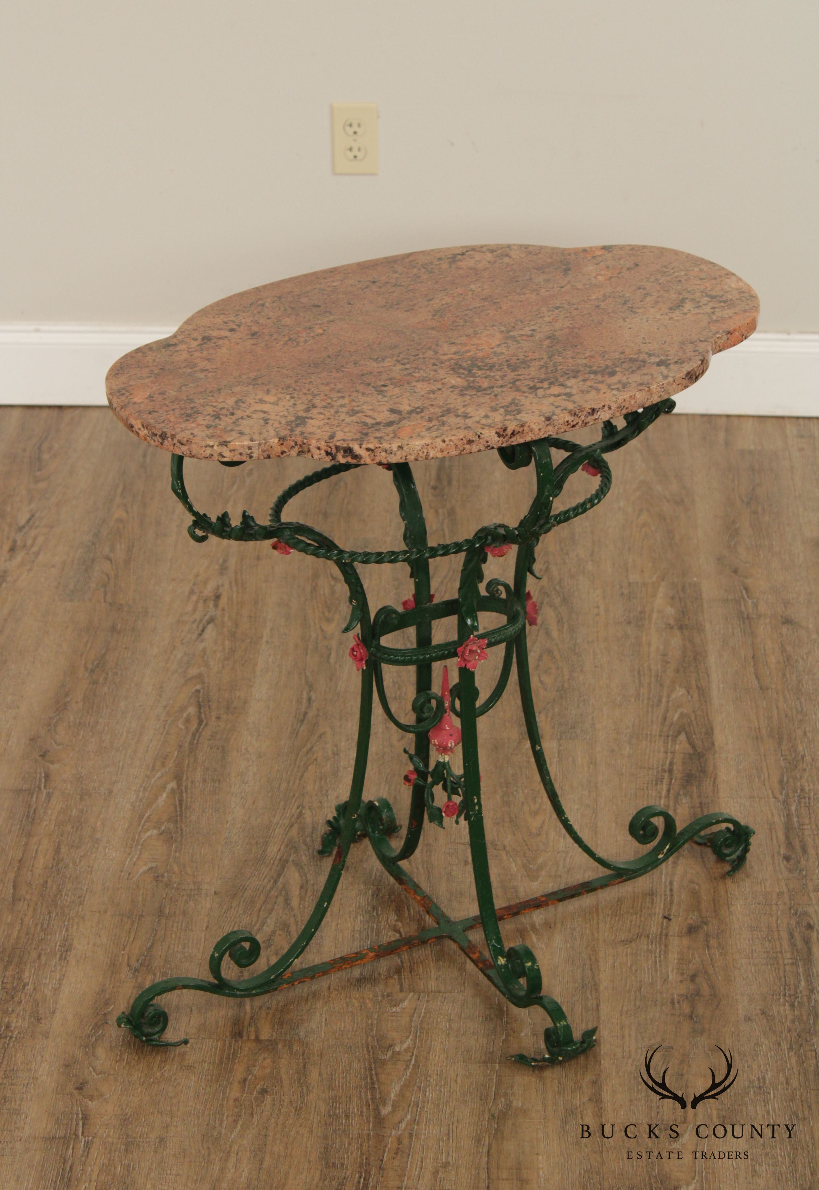 Vintage Wrought Iron Granite Top Garden Table