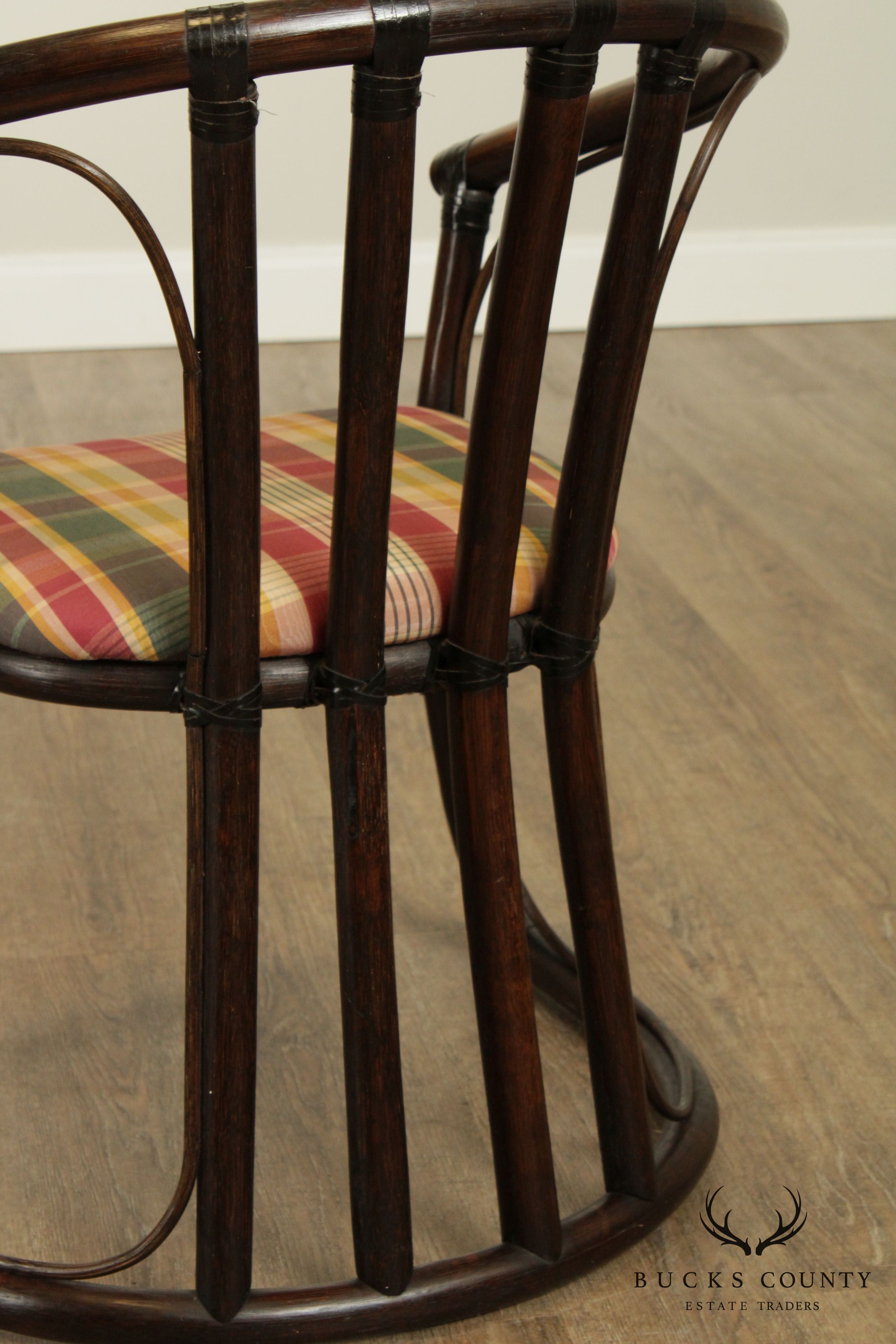 Ficks Reed Vintage Pair Rattan Curved Back Armchairs