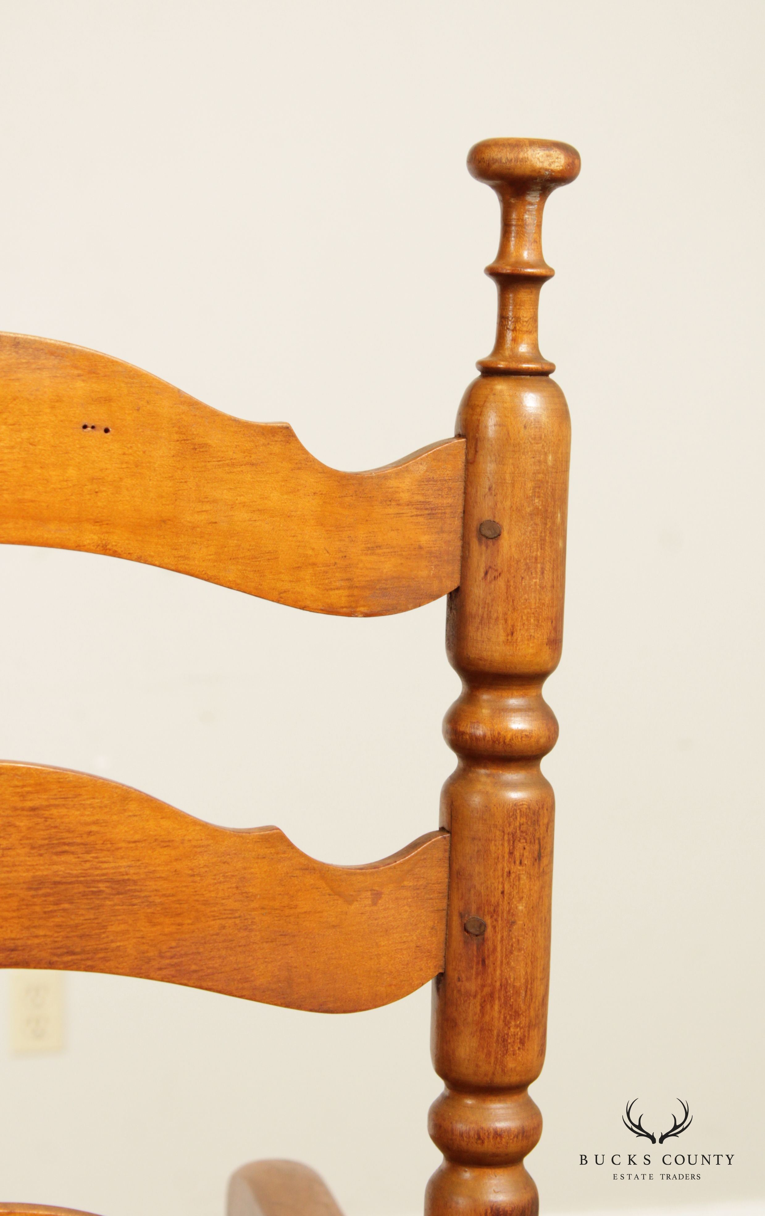 Antique Set of Four Delaware Valley Ladderback Rush Seat Armchairs