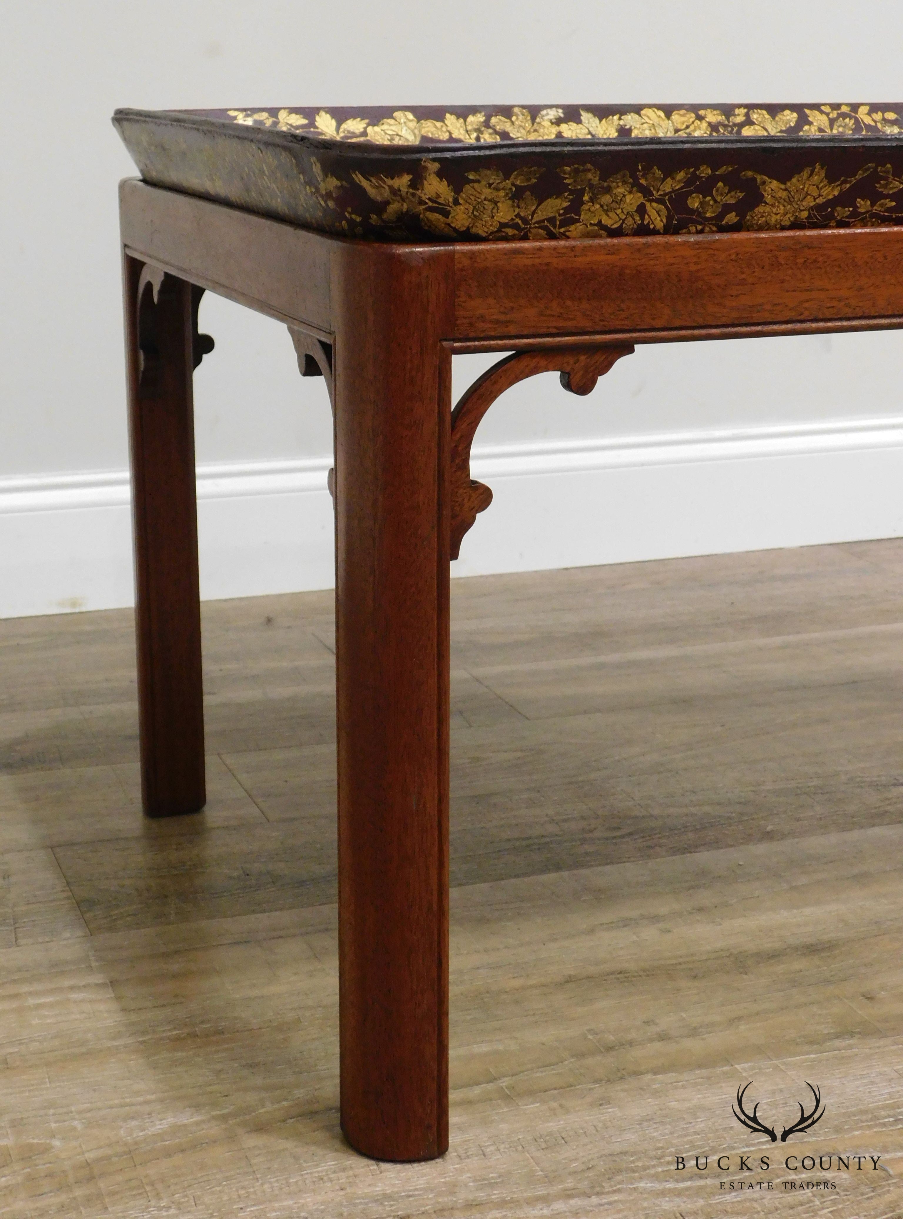 Henry Clay Antique Paper Mache Tray on Mahogany Stand 2 Georgian Butler Table