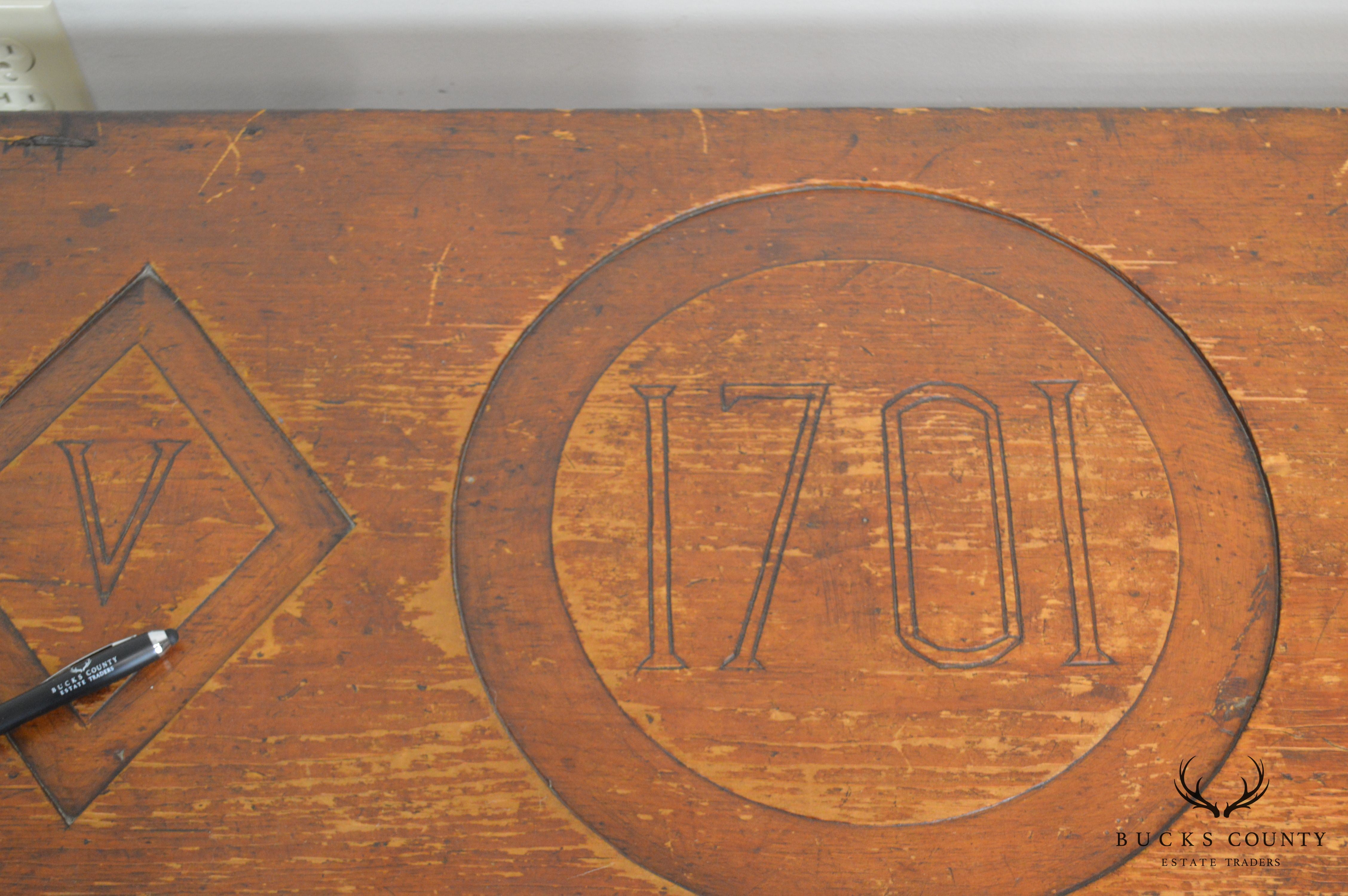 Antique 1701 Monogrammed Carved Dutch Blanket Chest