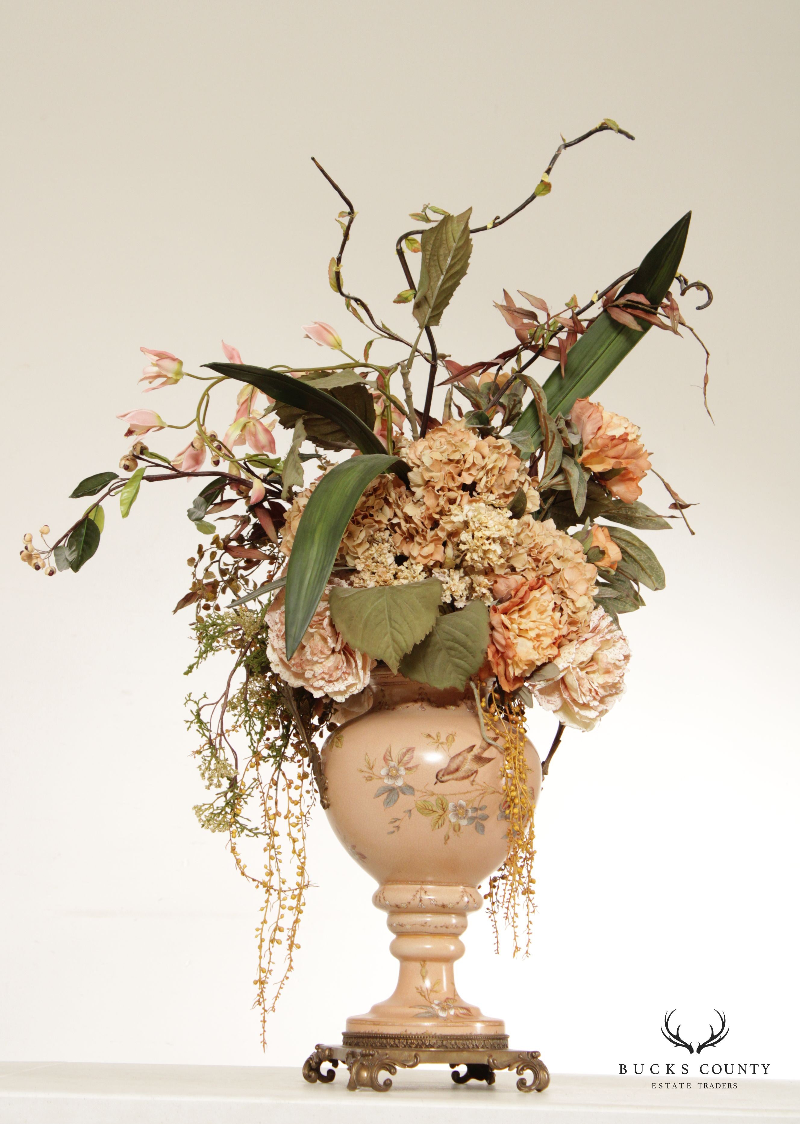 Mark Roberts Vintage Decorative Porcelain Vase with Silk Floral Arrangement