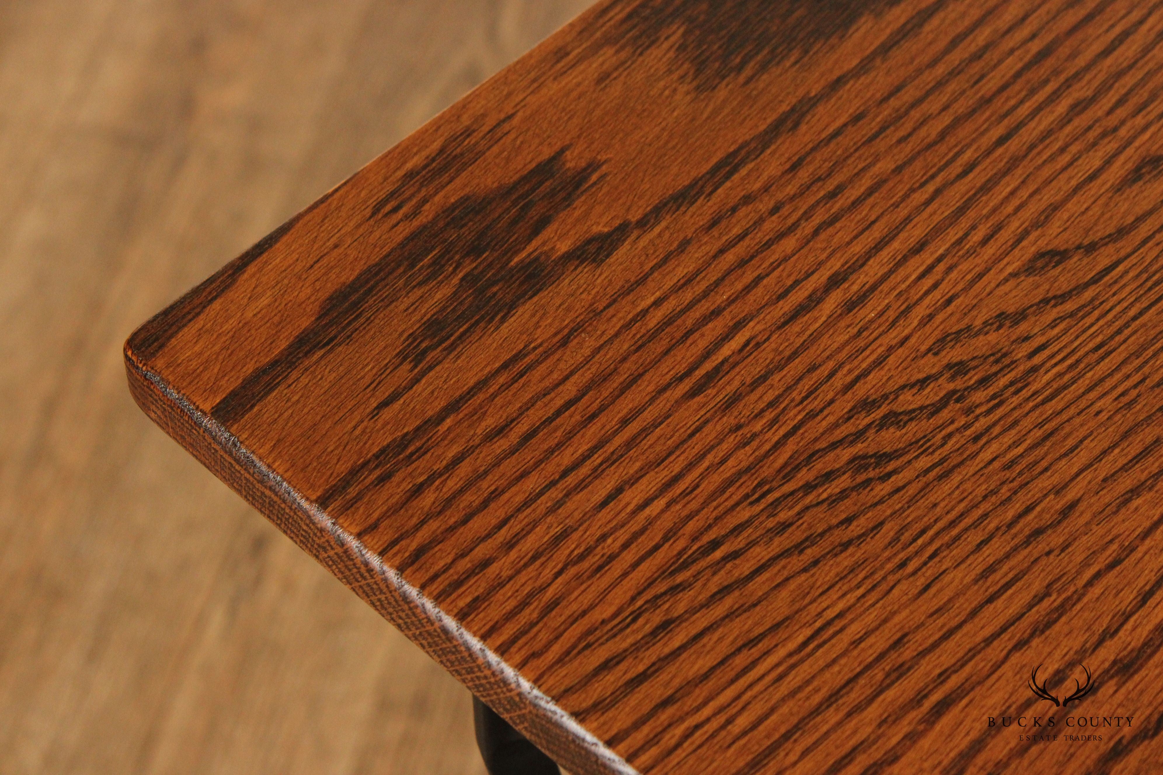 Antique Victorian Style Iron Base Oak Top Side Table