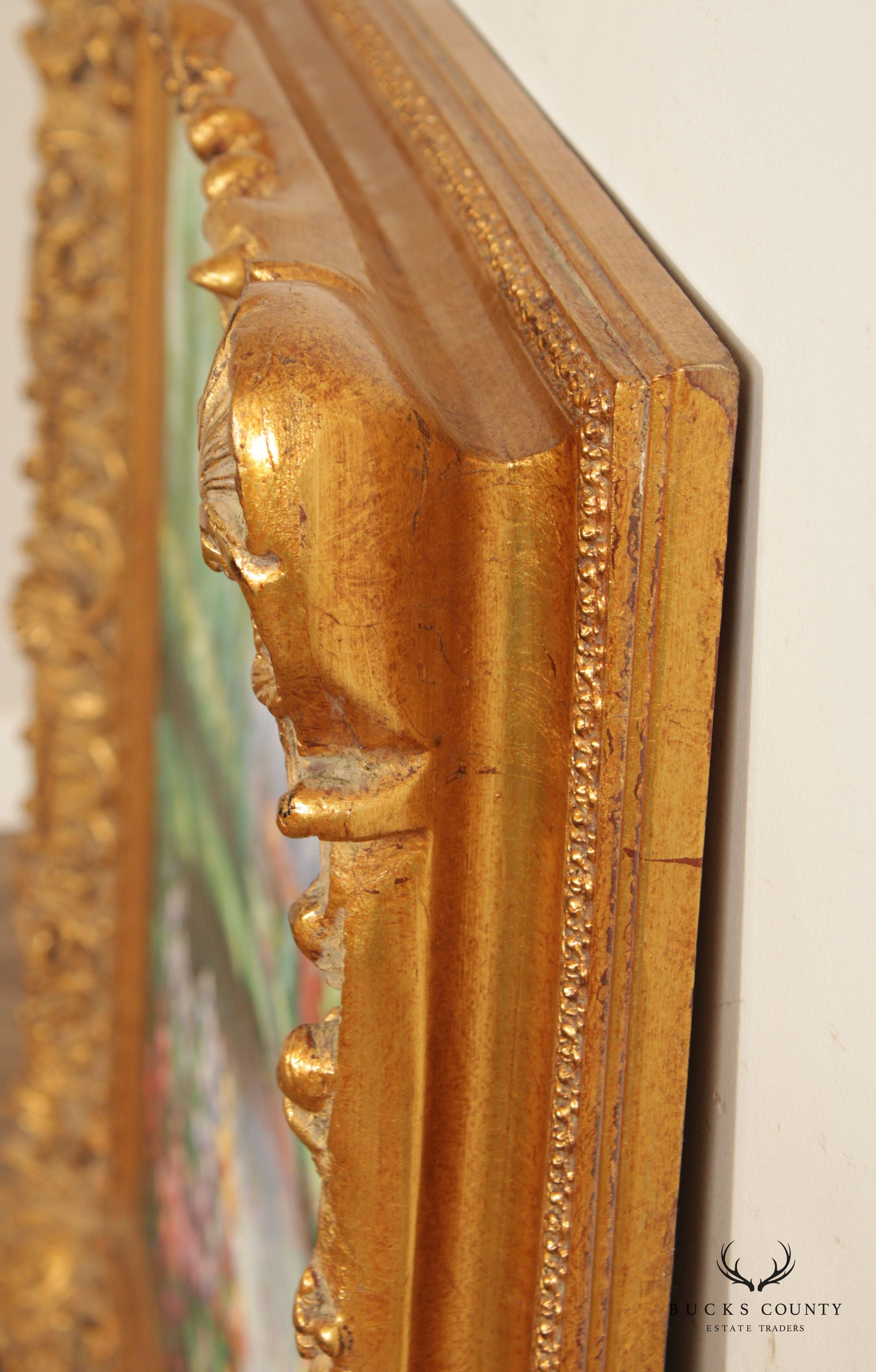 Vintage Impressionist Garden Landscape Original Oil Painting, Signed Thomas