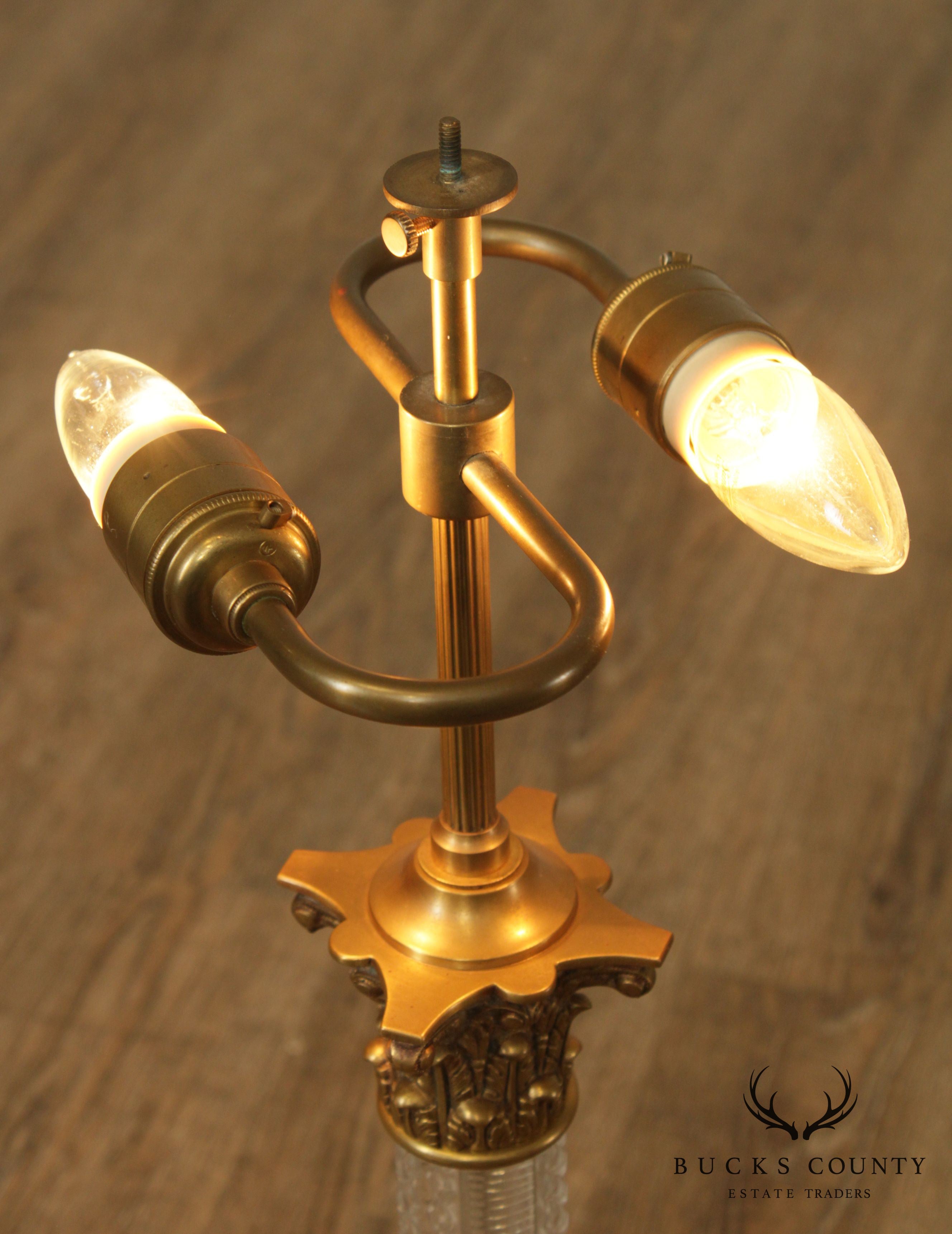 Vintage Cut Crystal Coronthian Column Table Lamp
