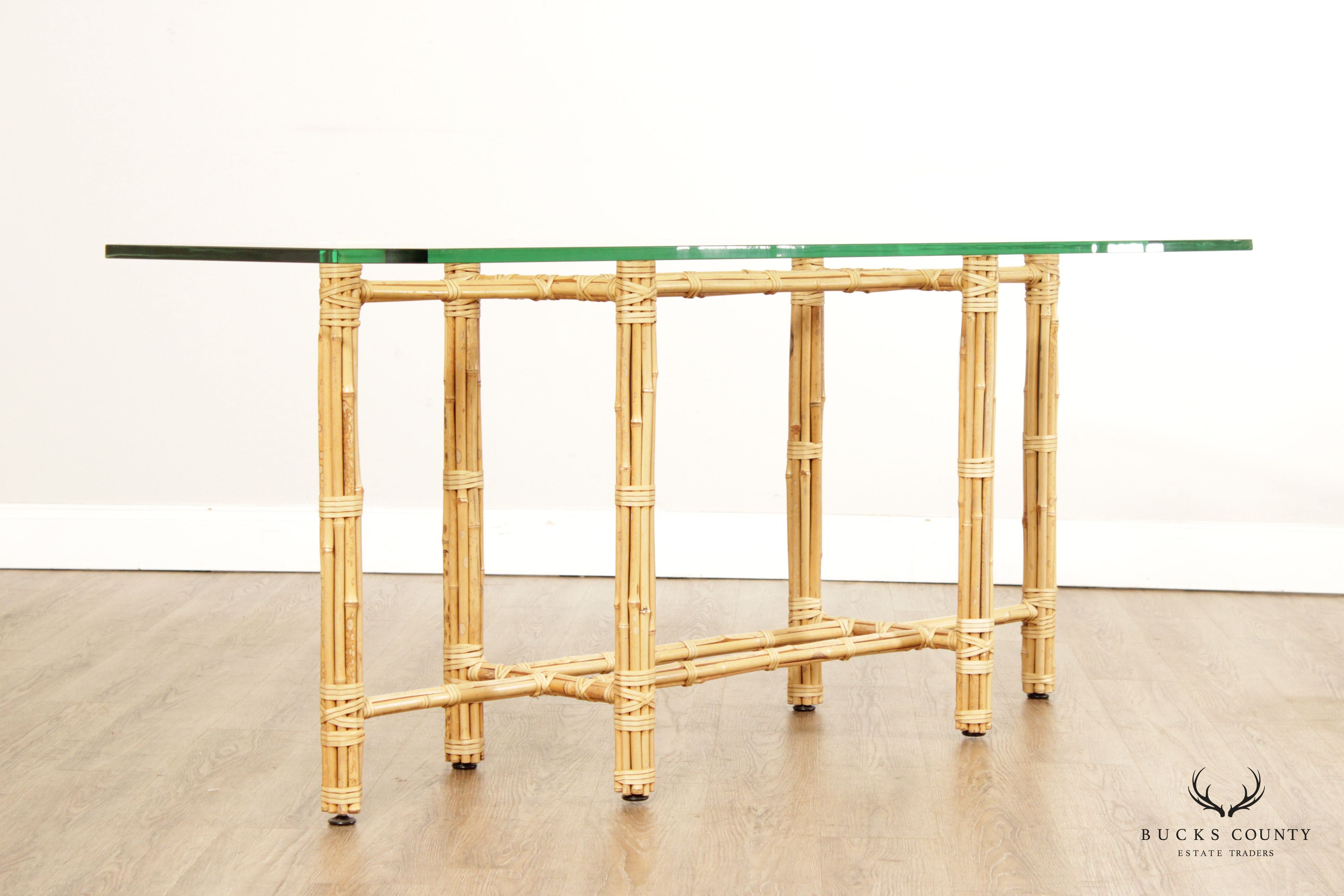 BakerJohn McGuire Bamboo And Glass Top Console Table