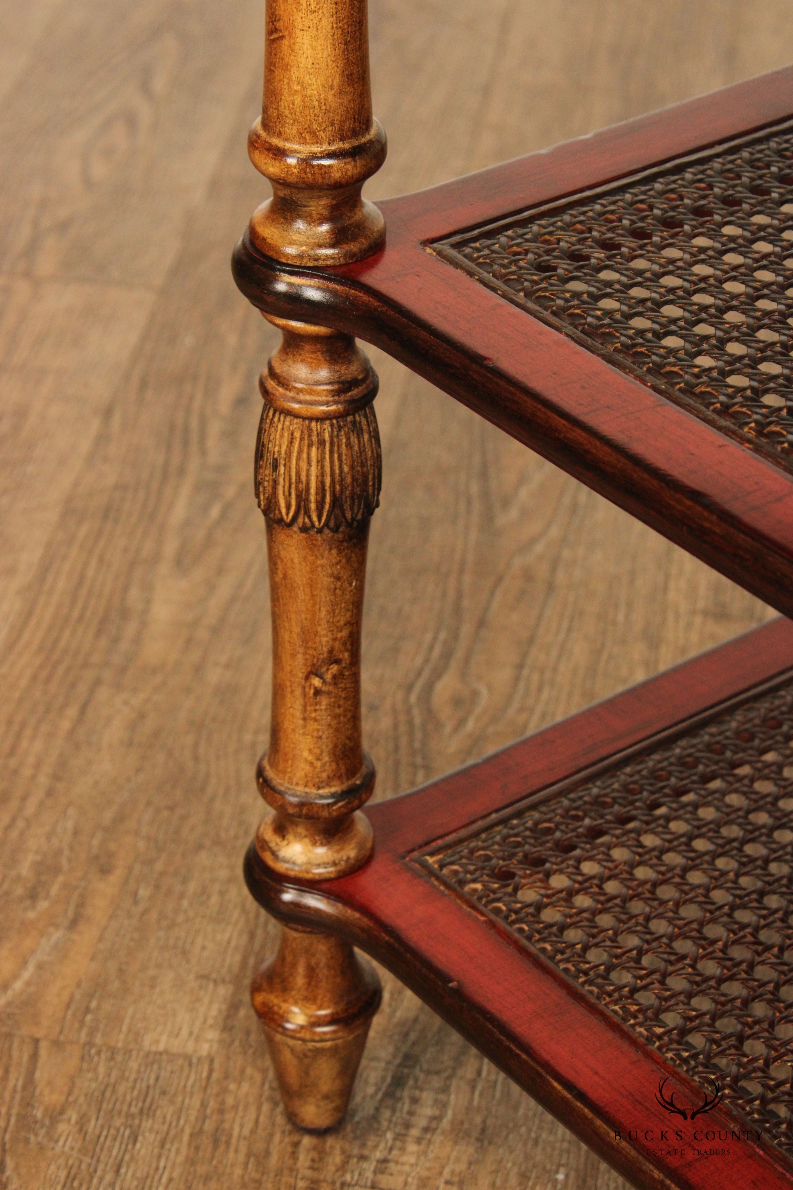 Chinoiserie Style Painted 3-Tier Side Table
