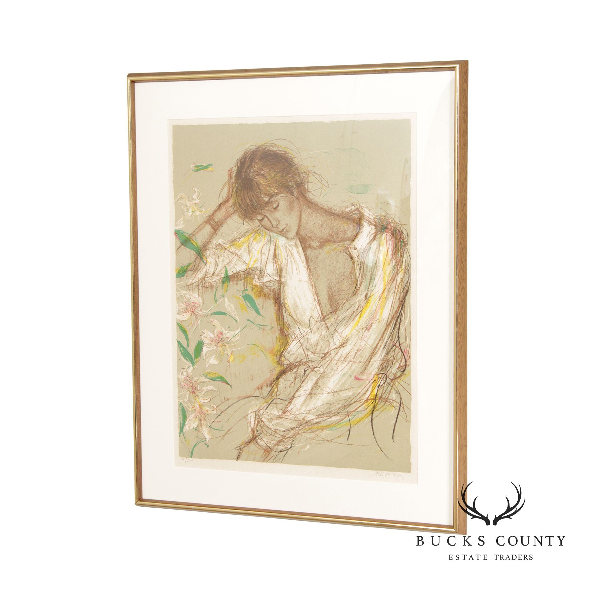 Jacques Pecnard 'Claudine' Lithograph, Custom Framed