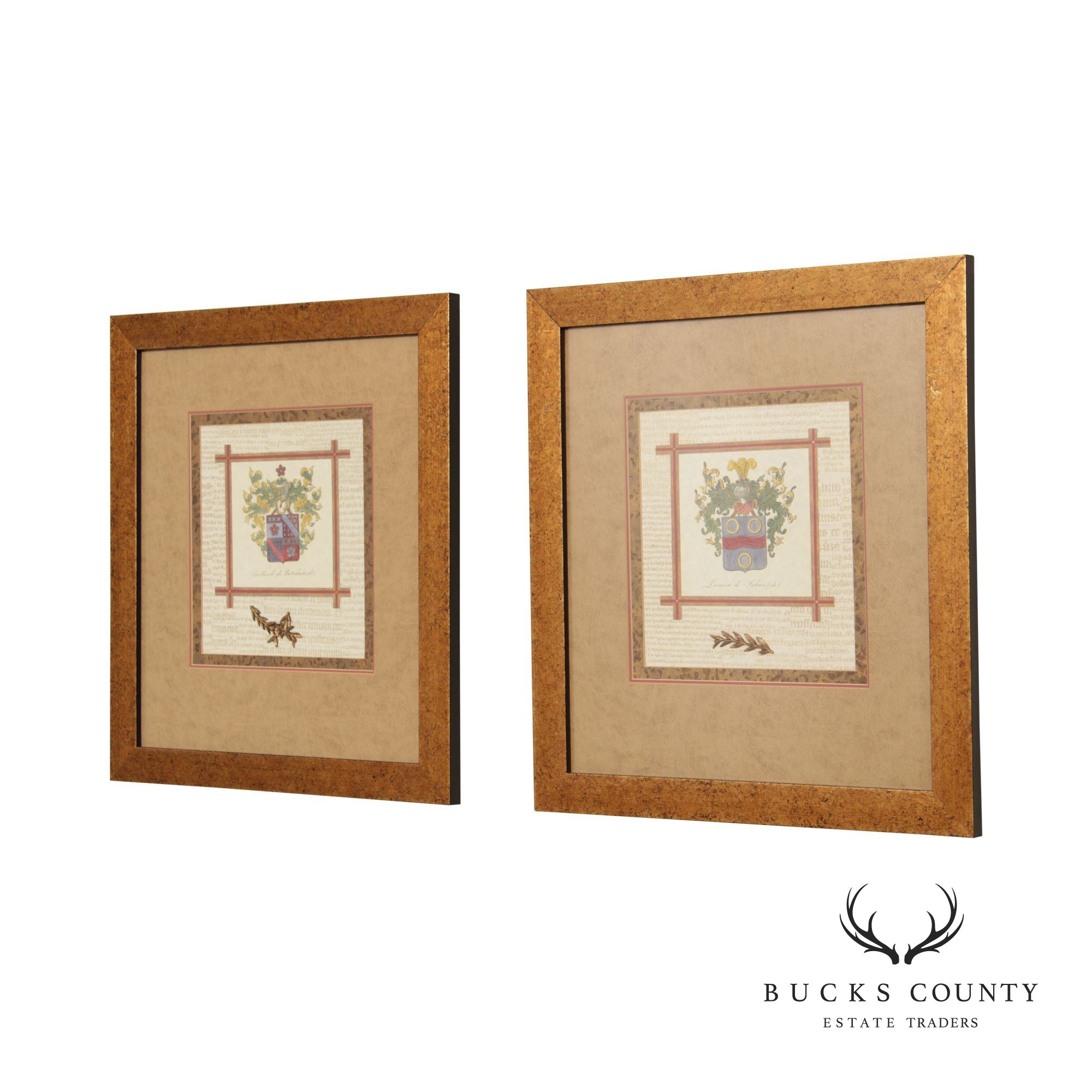 Vintage 'Snellinck de Beteckum' and 'Lamock de Sohier' Coat of Arms Prints, Custom Framed