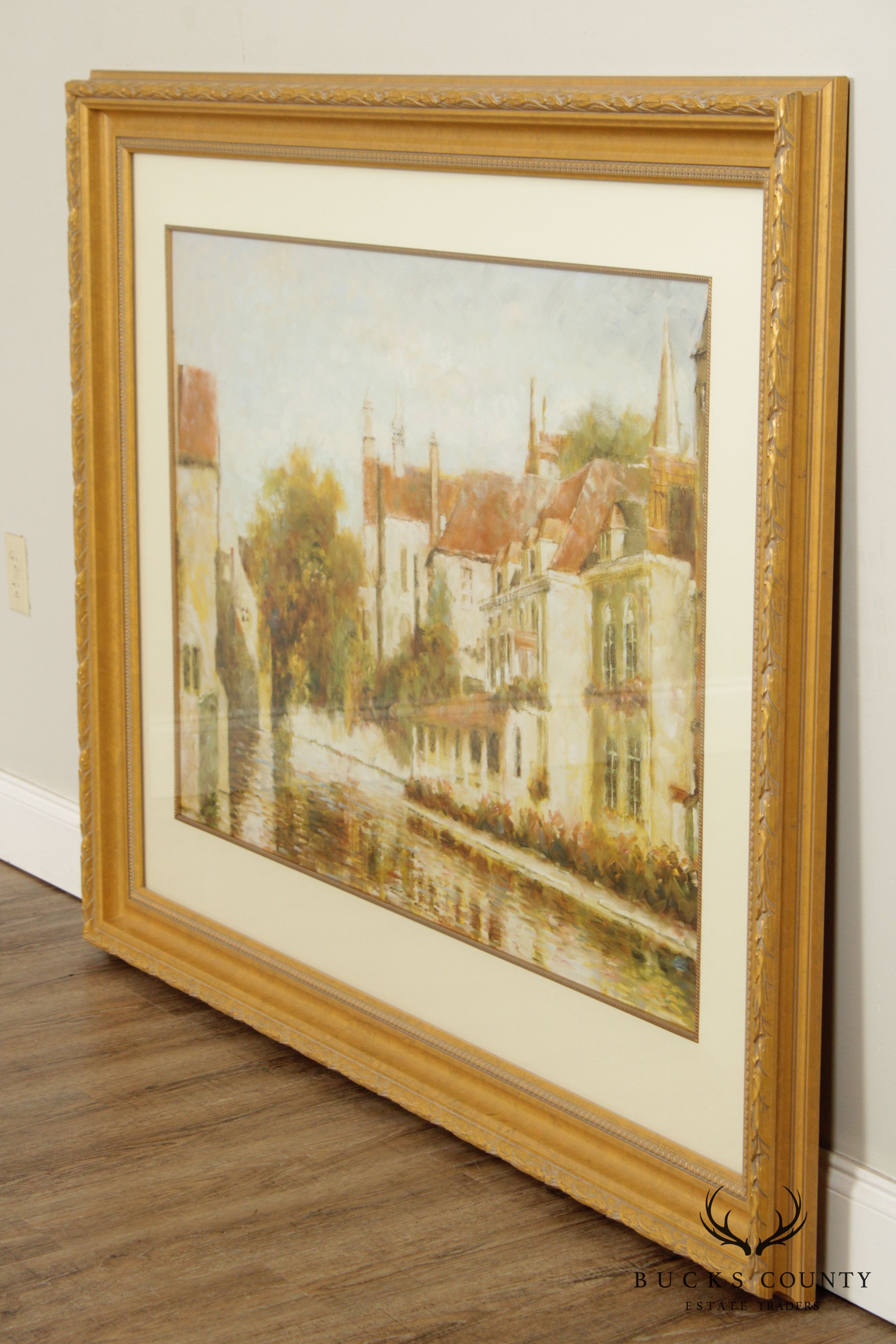 Michael Longo 'Across the Canal' Large Gilt Frame Impressionist Fine Art Print