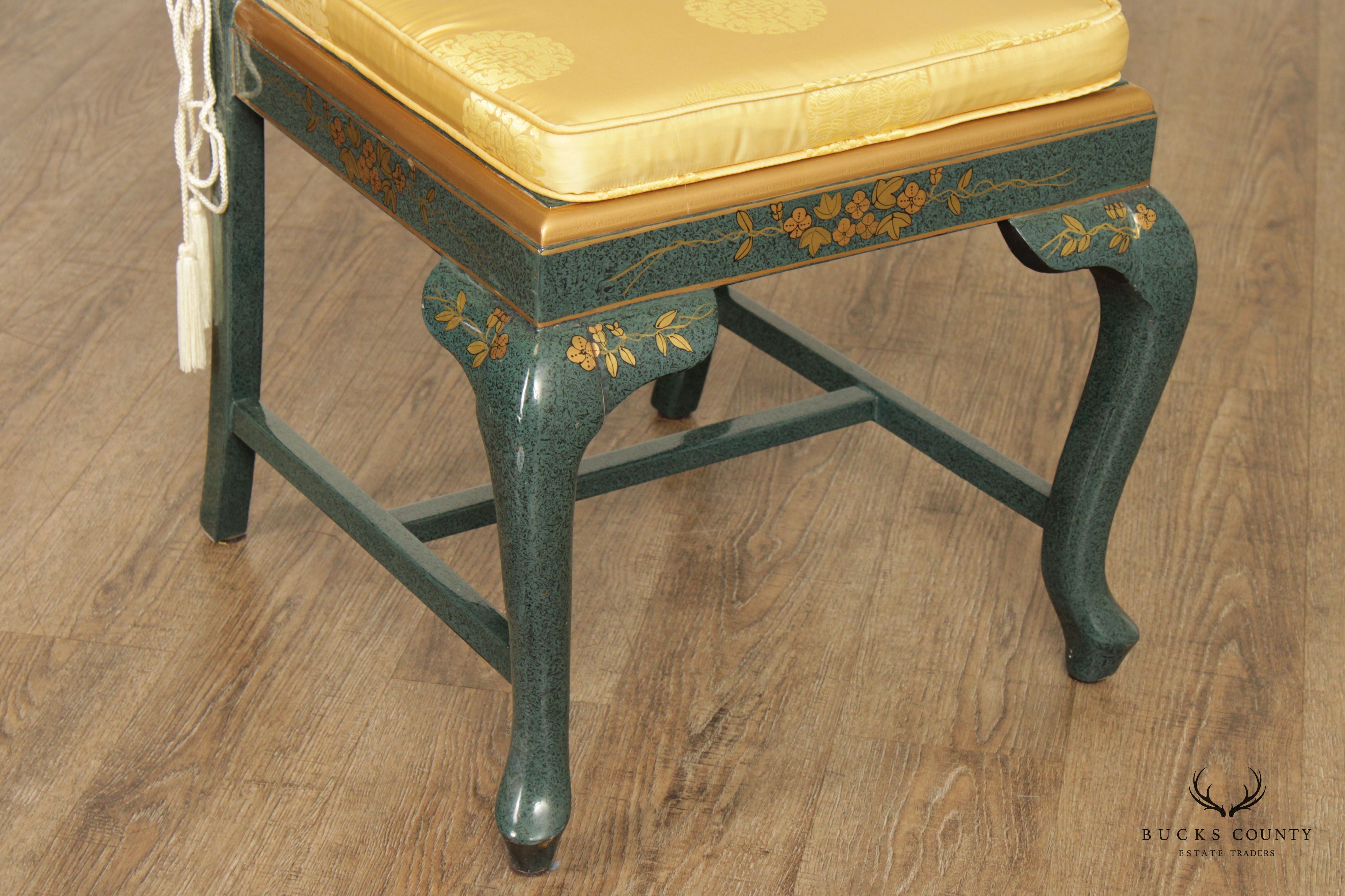 Asian Green Chinoiserie Lacquered Side Chair