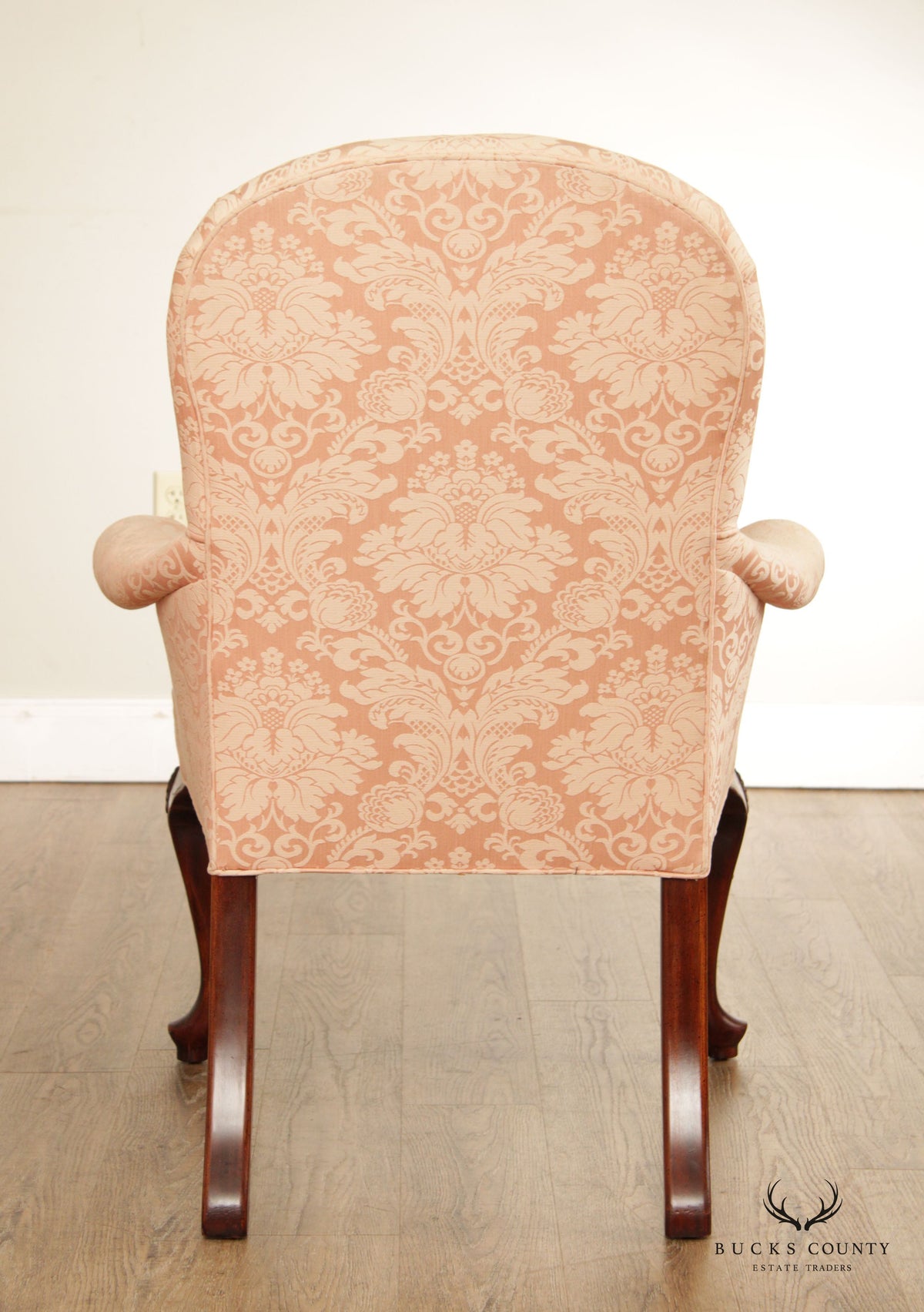 Queen Anne Style Custom Upholstered Carved Mahogany Armchair