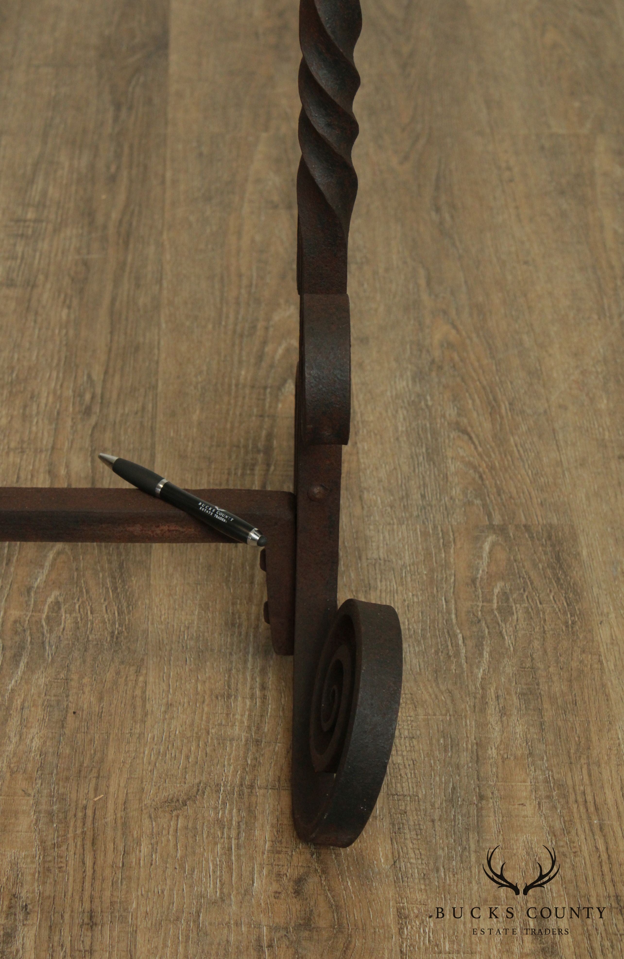 Vintage Hand Forged Iron Pair Andirons