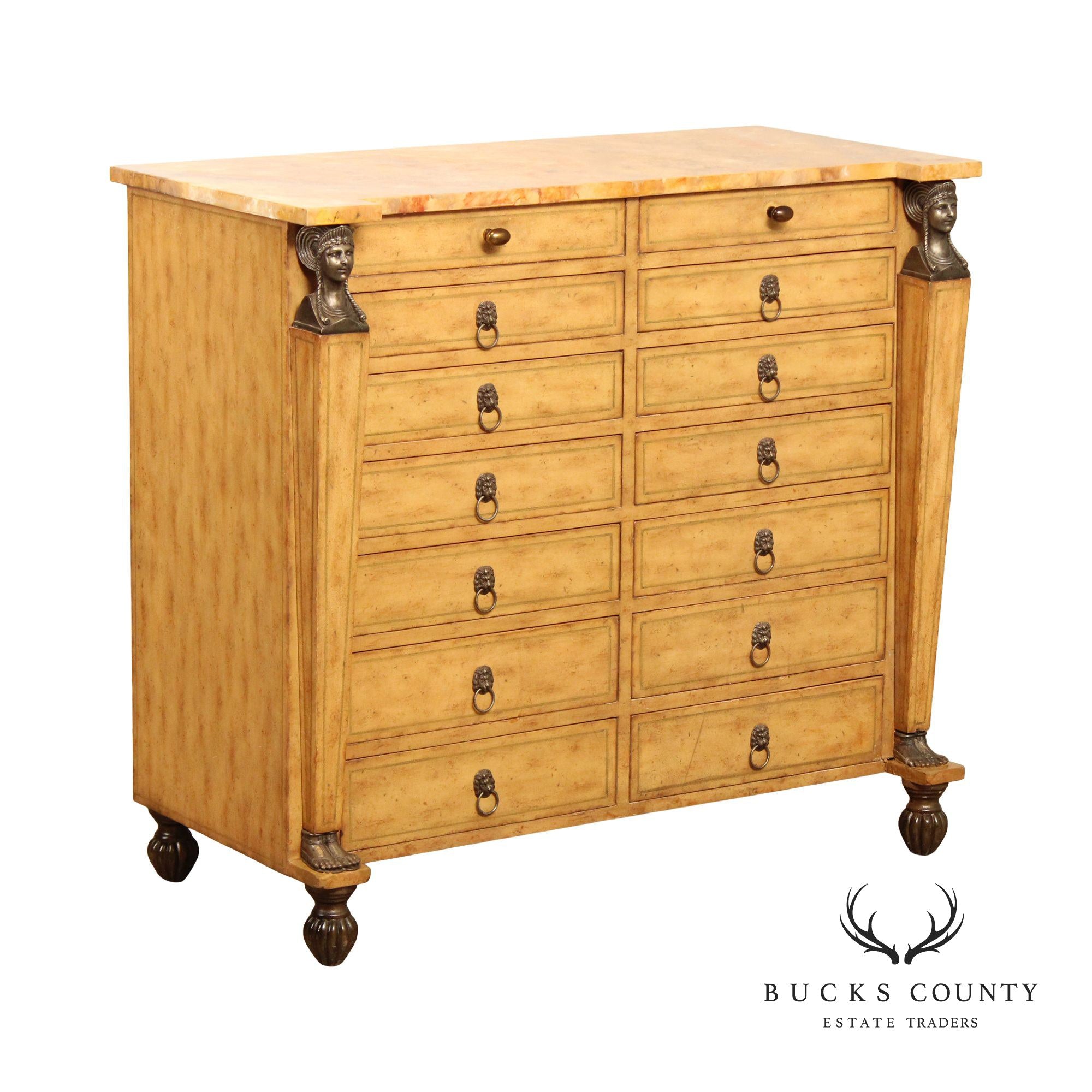 Egyptian Revival Leather Wrapped Chest Of Drawers By Kreiss